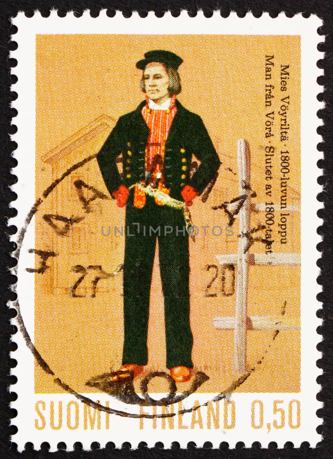 FINLAND - CIRCA 1972: a stamp printed in the Finland shows Man from Voyni, 19th Century, Regional Costume, circa 1972