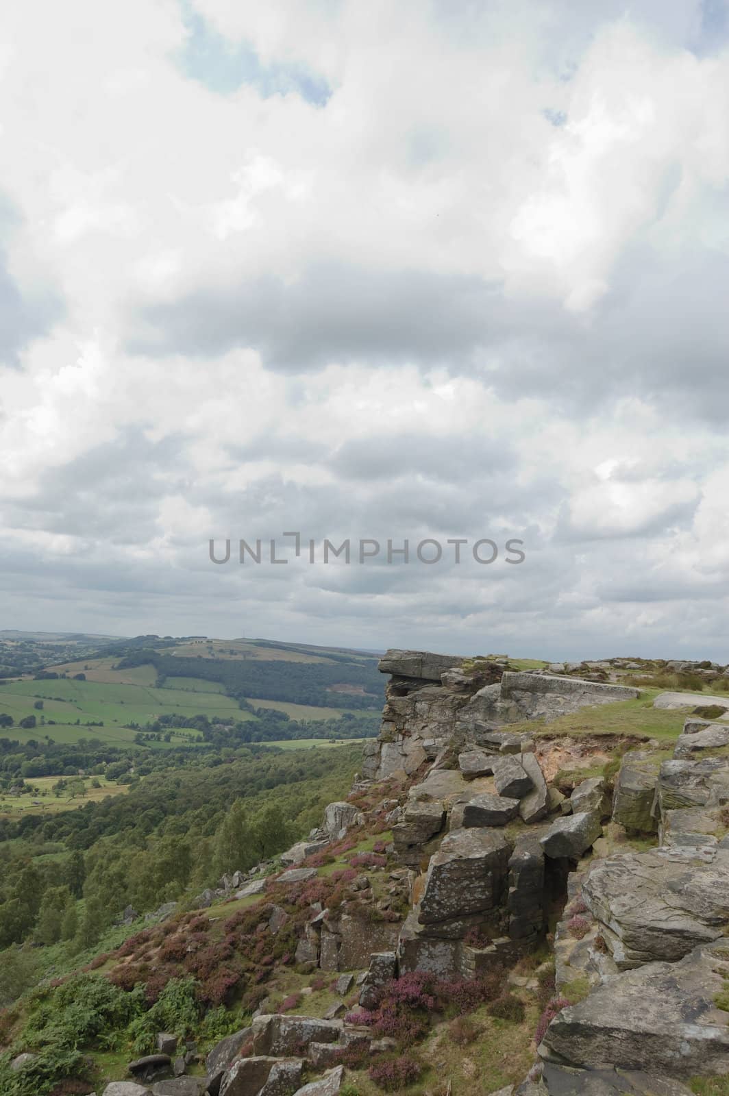 A sheer drop at Froggatt Edge, Derbyshire, England, a scenic area of the Peak District