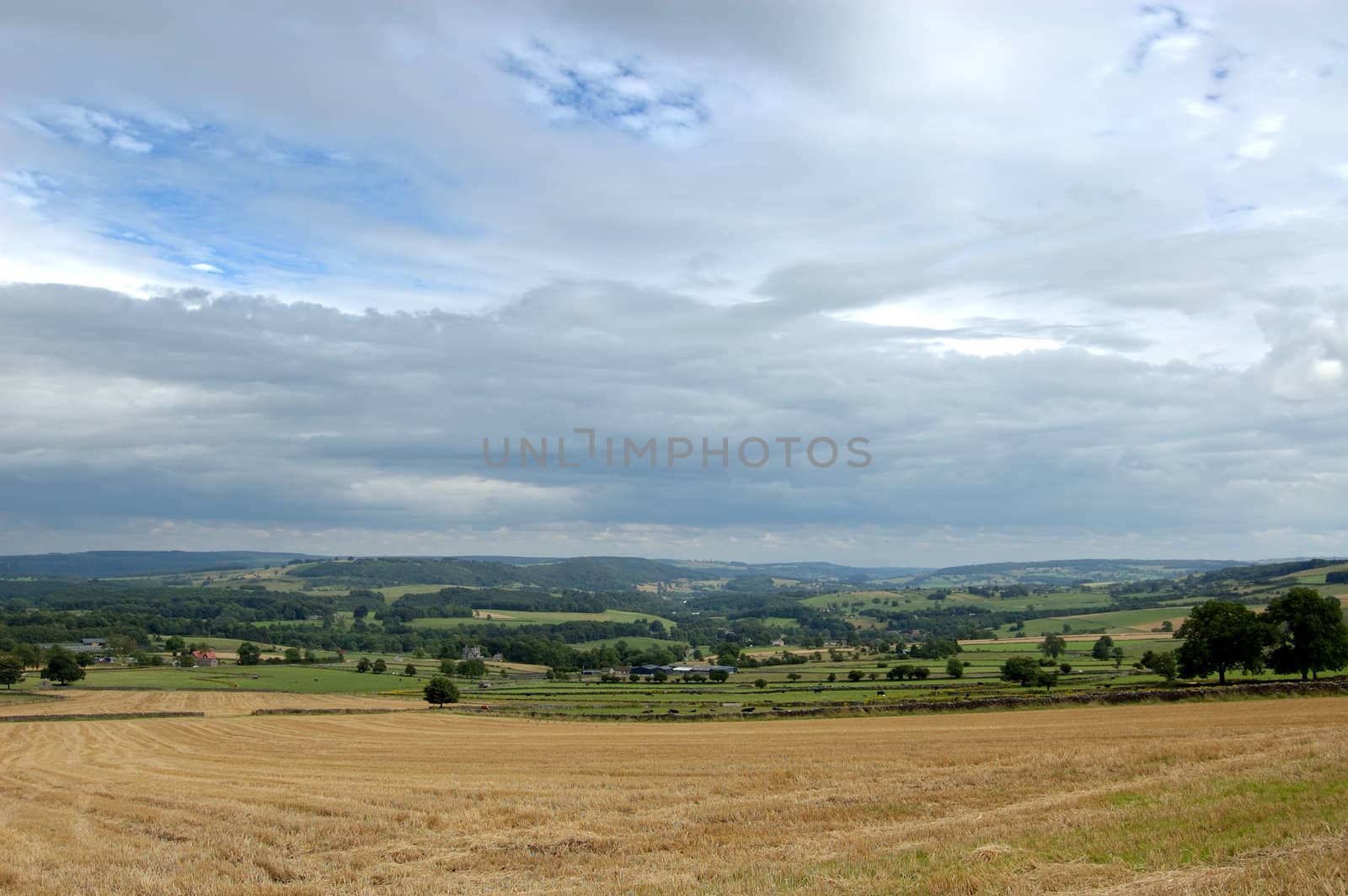 View across agricultural fields Derbyshire, near Bakewell England