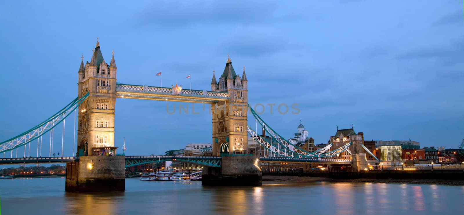 London Tower Bridge Panorama at dusk England UK