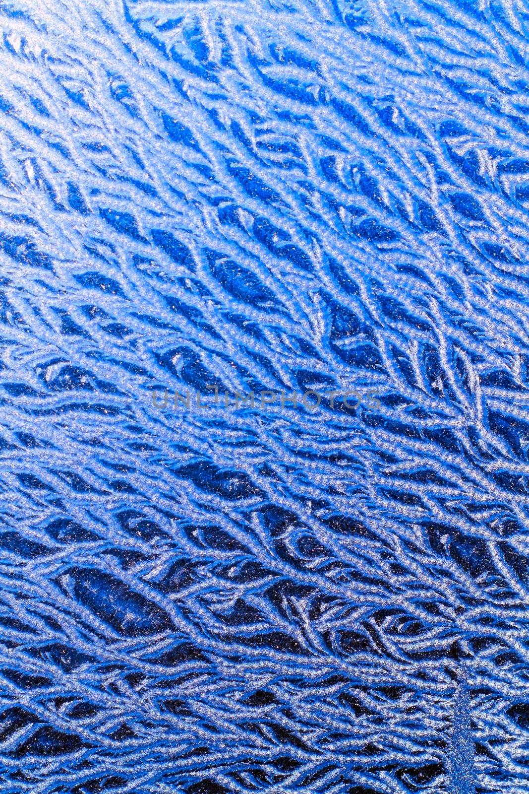 blue pattern of frost on the window