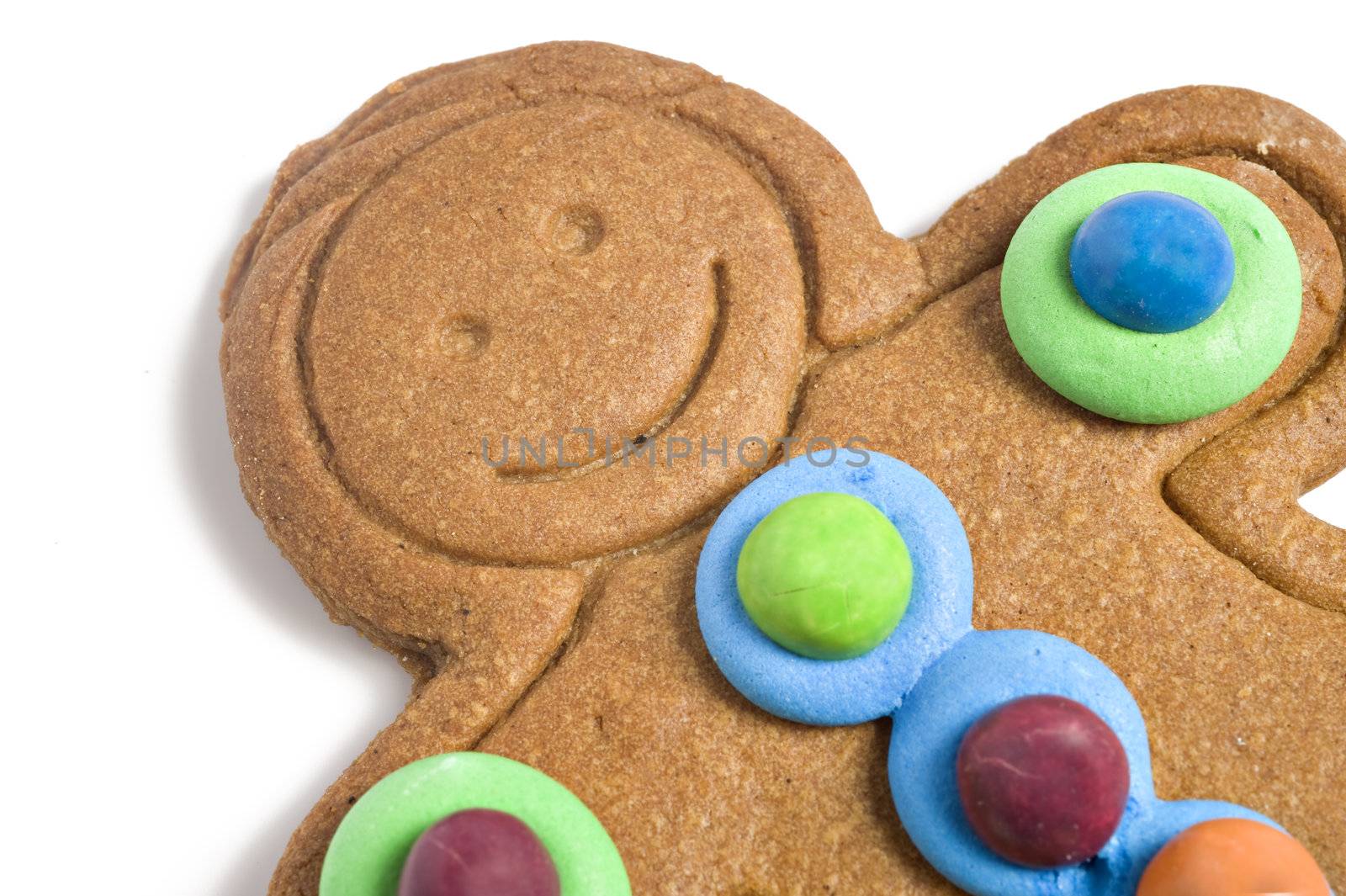 Close up of a decorated gingerbread man by tish1