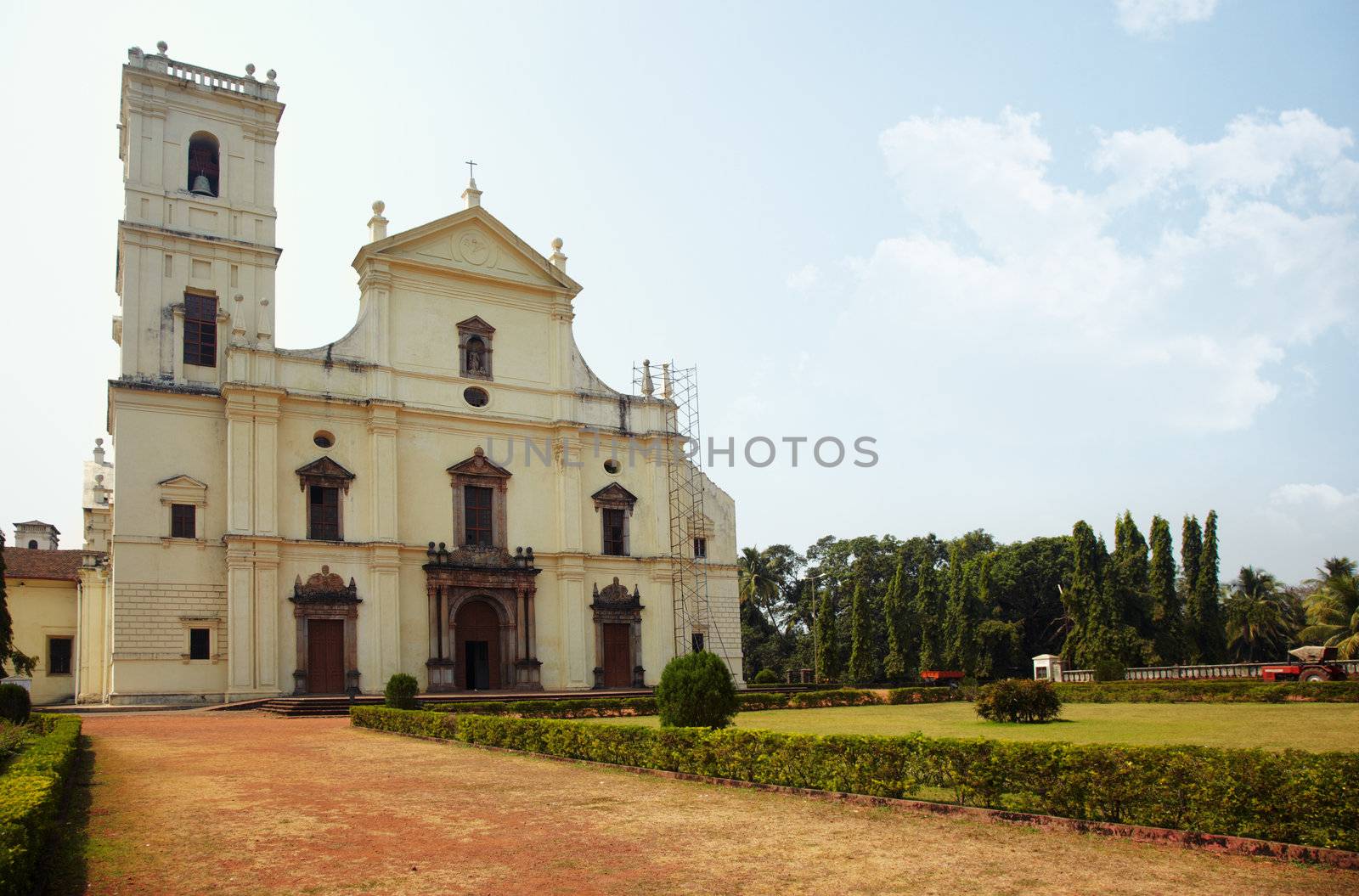 Old church in Goa. Ancient Cathedral constructed by the Medieval Portuguese. India