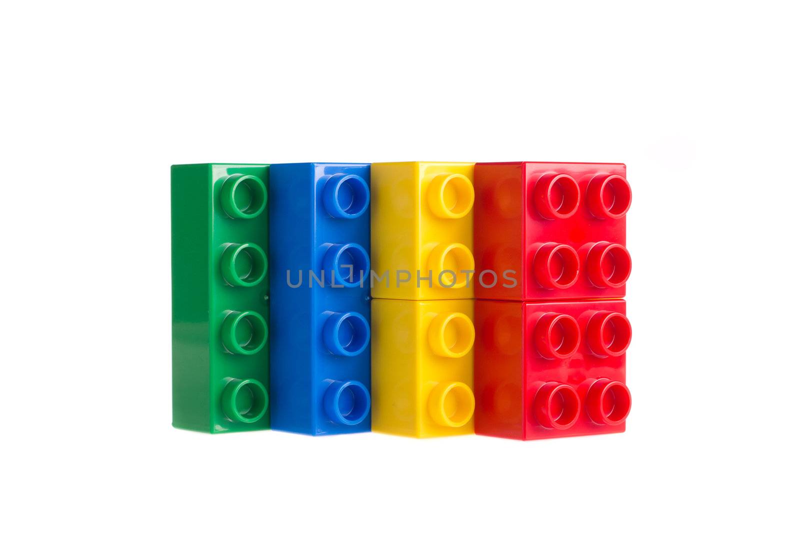 Plastic building blocks isolated on white background