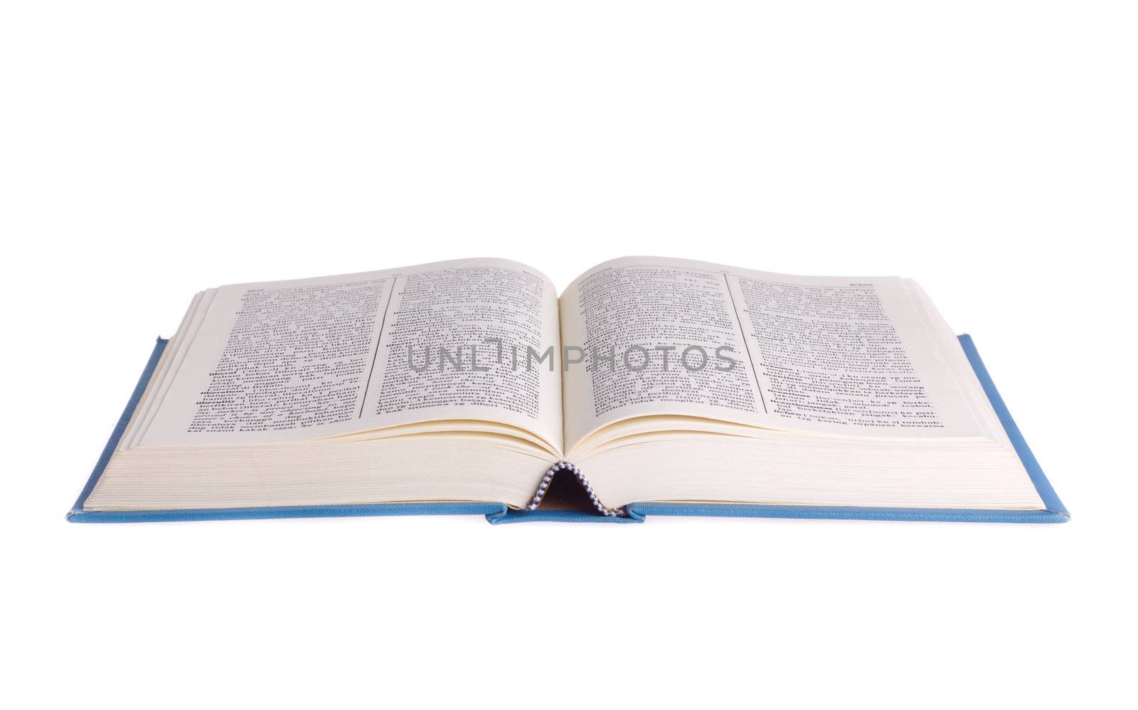 Open dictionary isolated on white background.