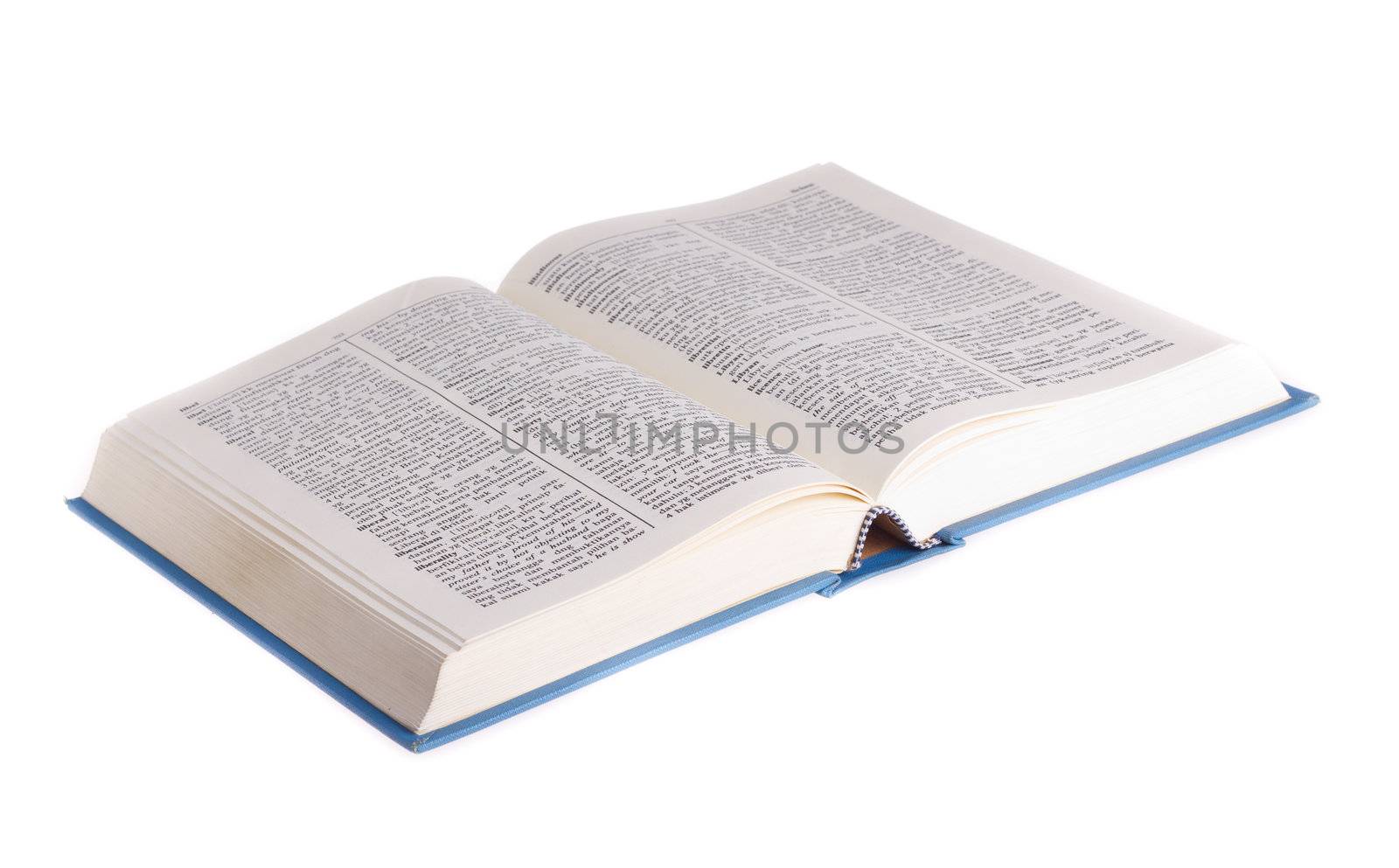 Open dictionary isolated on white background.