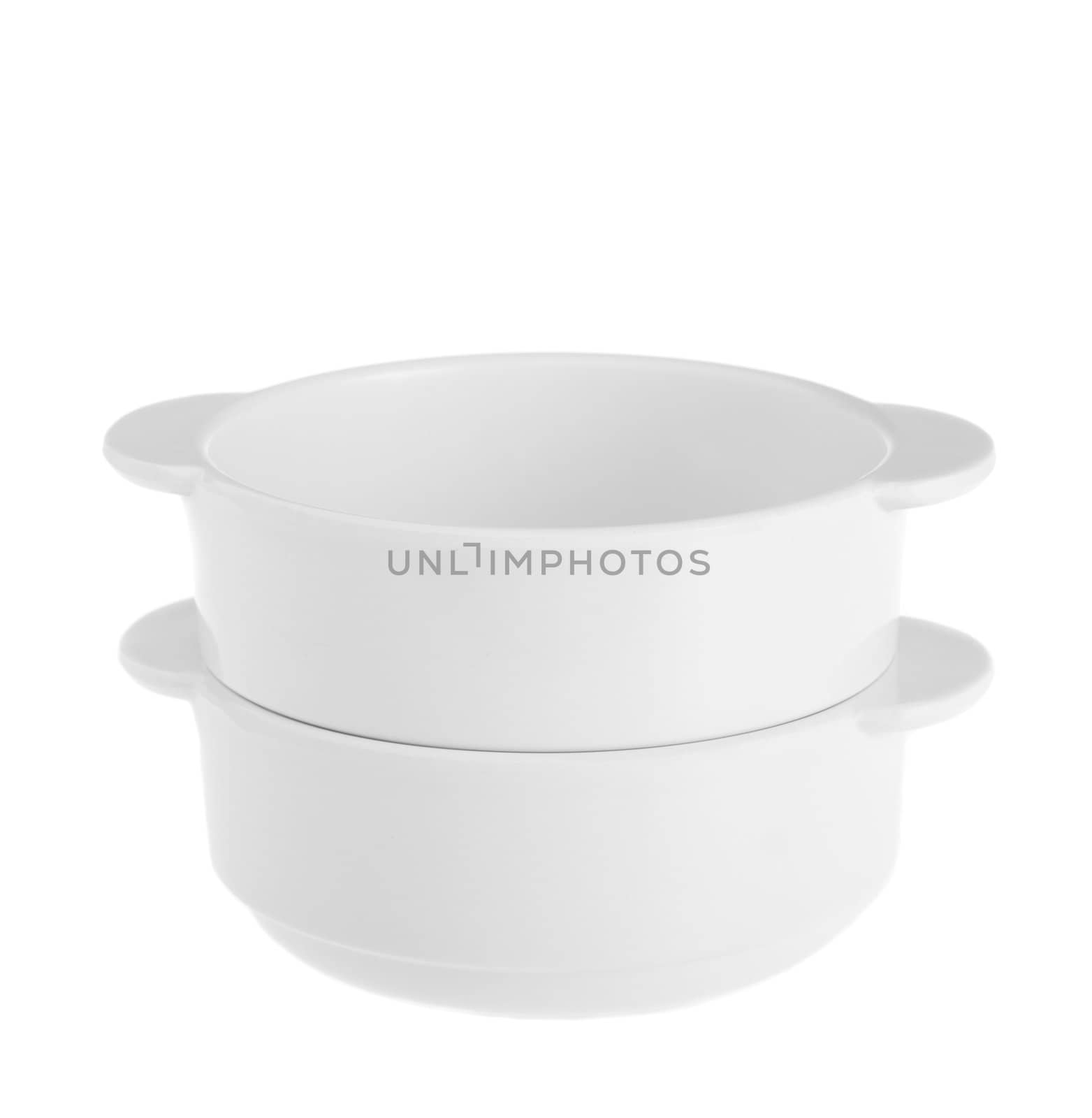 Stack of white bowls isolated on white background