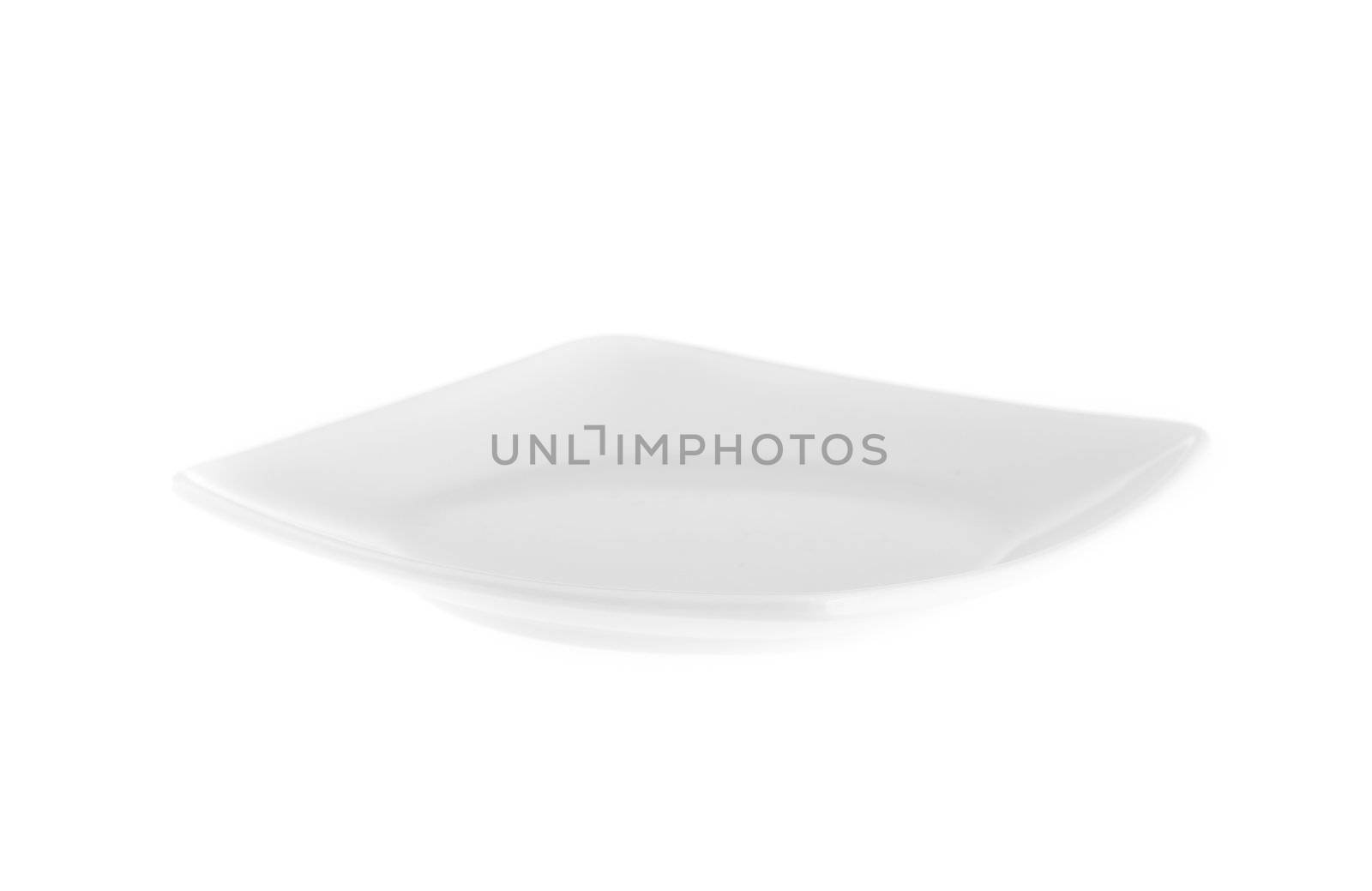 Stack of plain white dinner plates isolated on white background