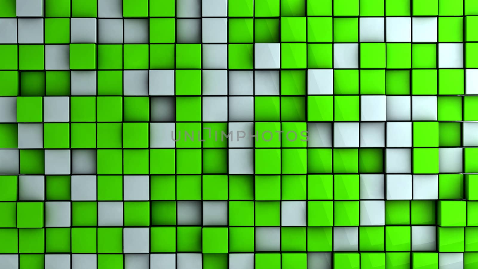 3D wall of white and green cubes