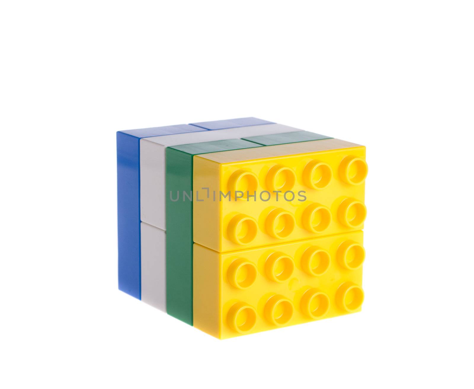 Plastic building blocks isolated on white background