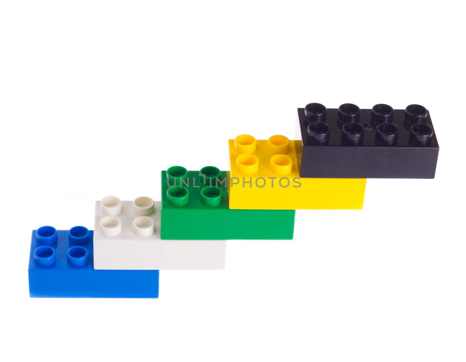 Plastic building blocks isolated on white background