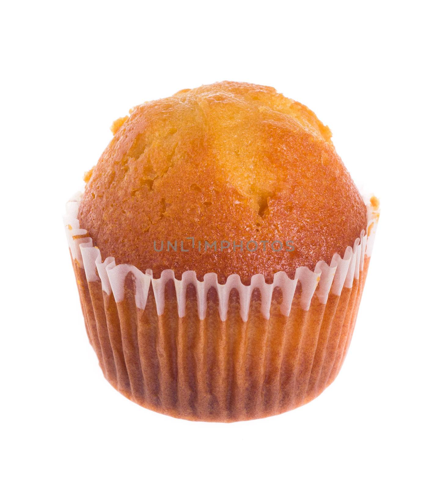 Vanilla cupcake on white background