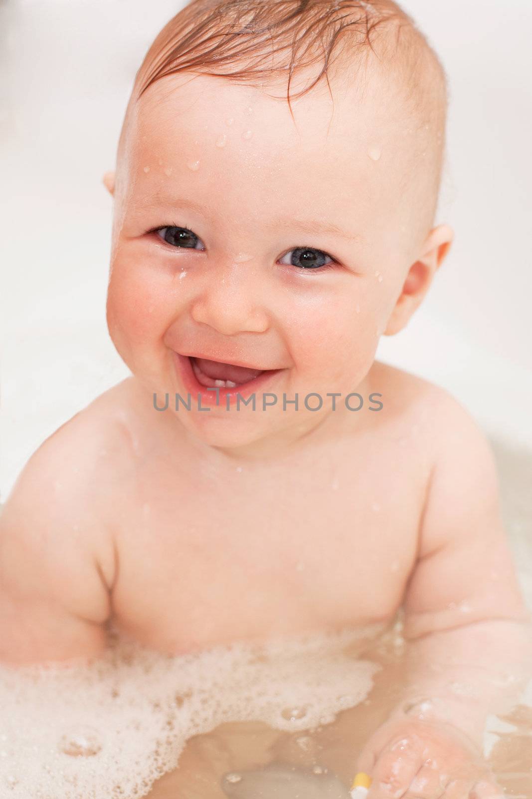 Adorable bath baby with soap suds by Lemuana