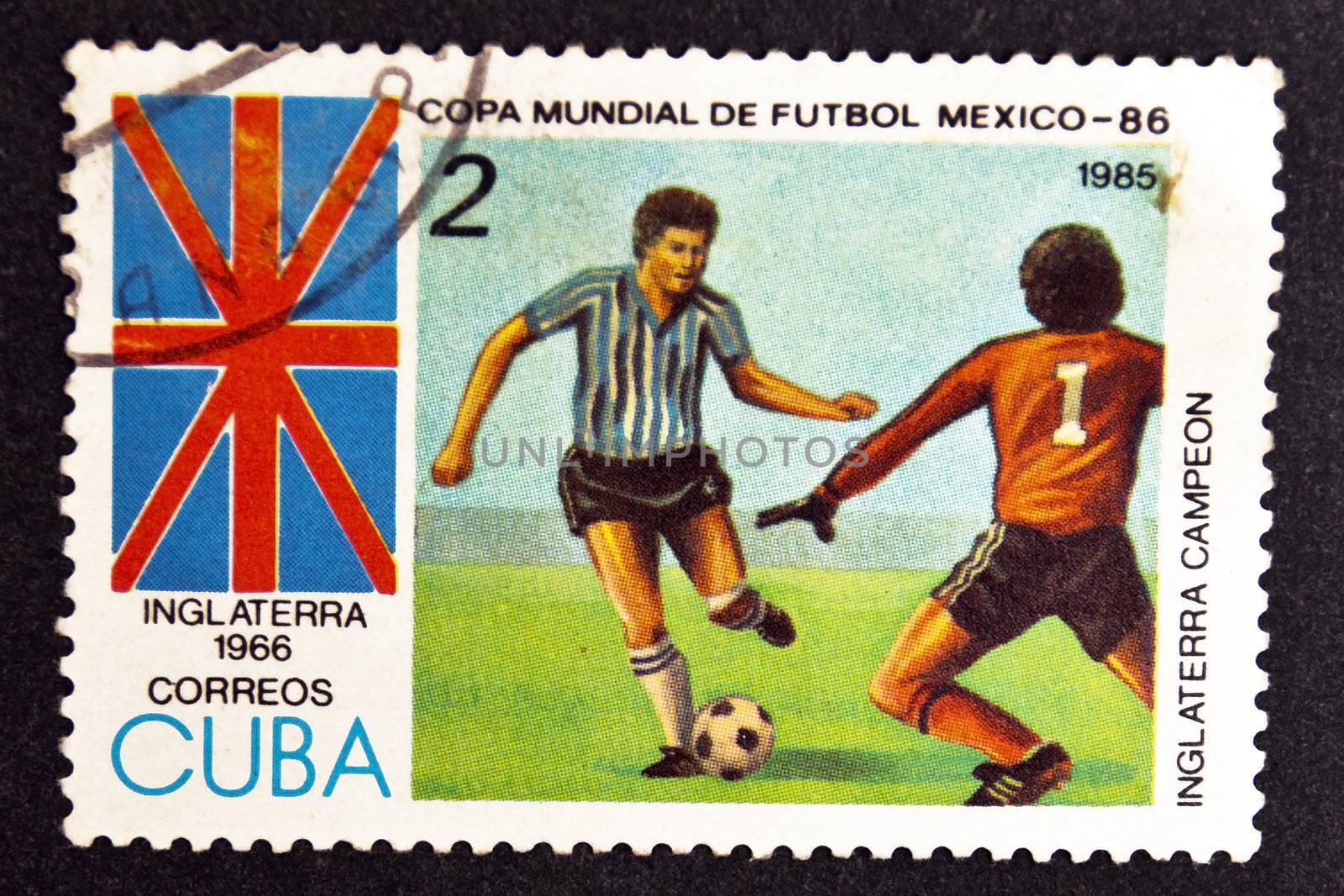 CUBA CIRCA 1985: stamp printed by CUBA, shows Football World Cup Mexico-86 - Champion of Inglaterra - Inglaterra, 1966 , CIRCA 1985