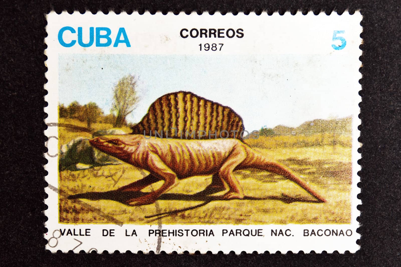 CUBA CIRCA 1987: stamp printed by CUBA, shows dinosaurs - Prehistory birth of Valley Park Baconao , CIRCA 1987