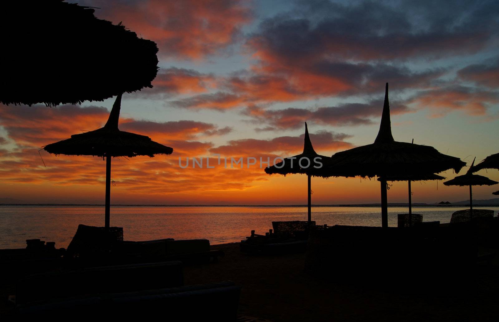 Sunrise over the beach on the coast of Red sea          