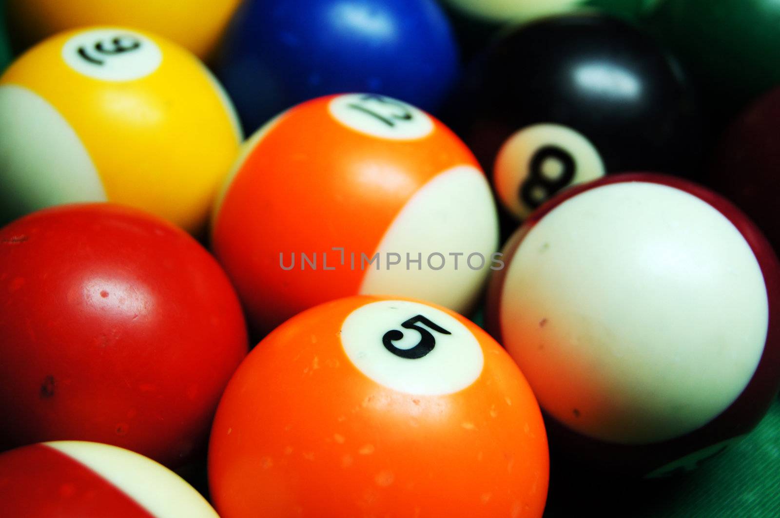 Close up of billiard balls on the table              