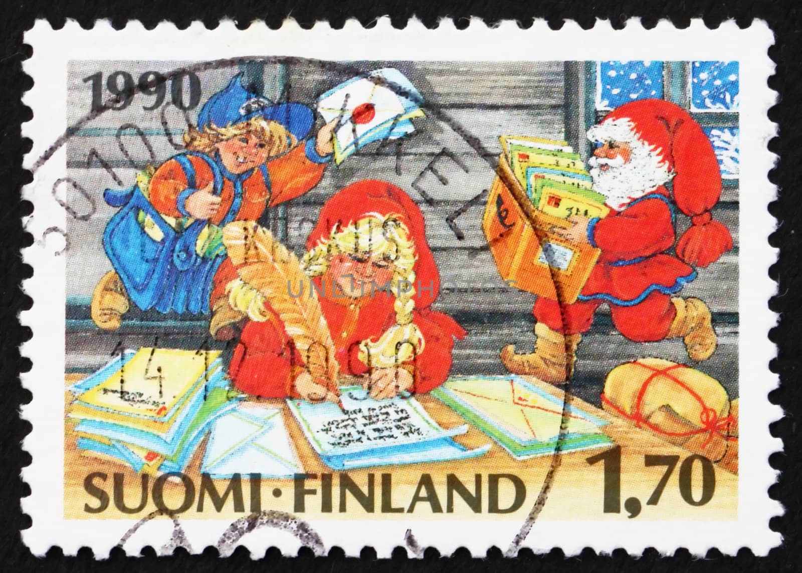 FINLAND - CIRCA 1990: a stamp printed in the Finland shows Santa�s Elves, Christmas, circa 1990