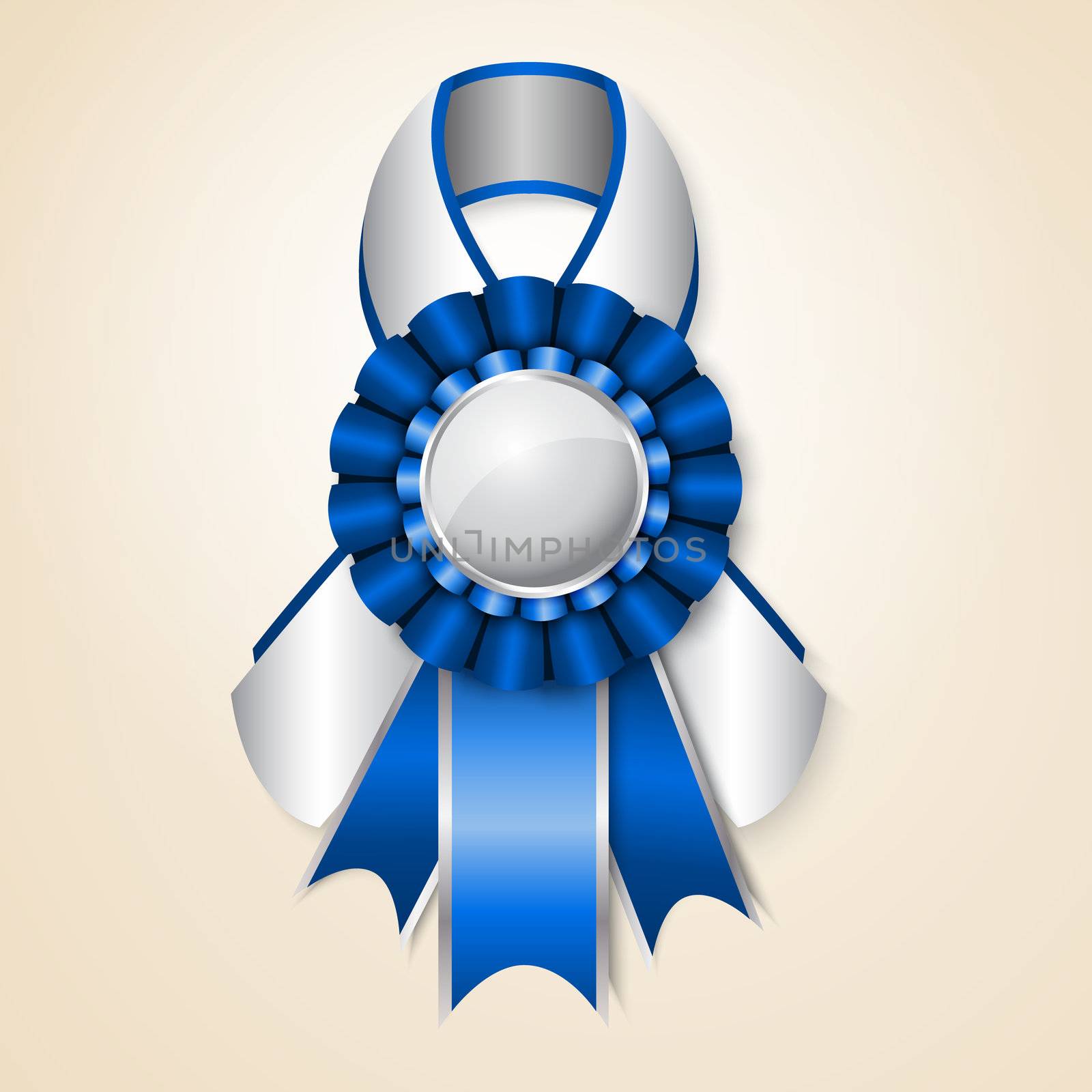 Blue vector prize ribbon with place for text