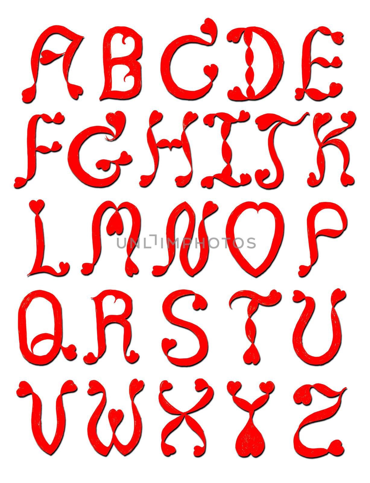 the alphabet heart letters on white background
