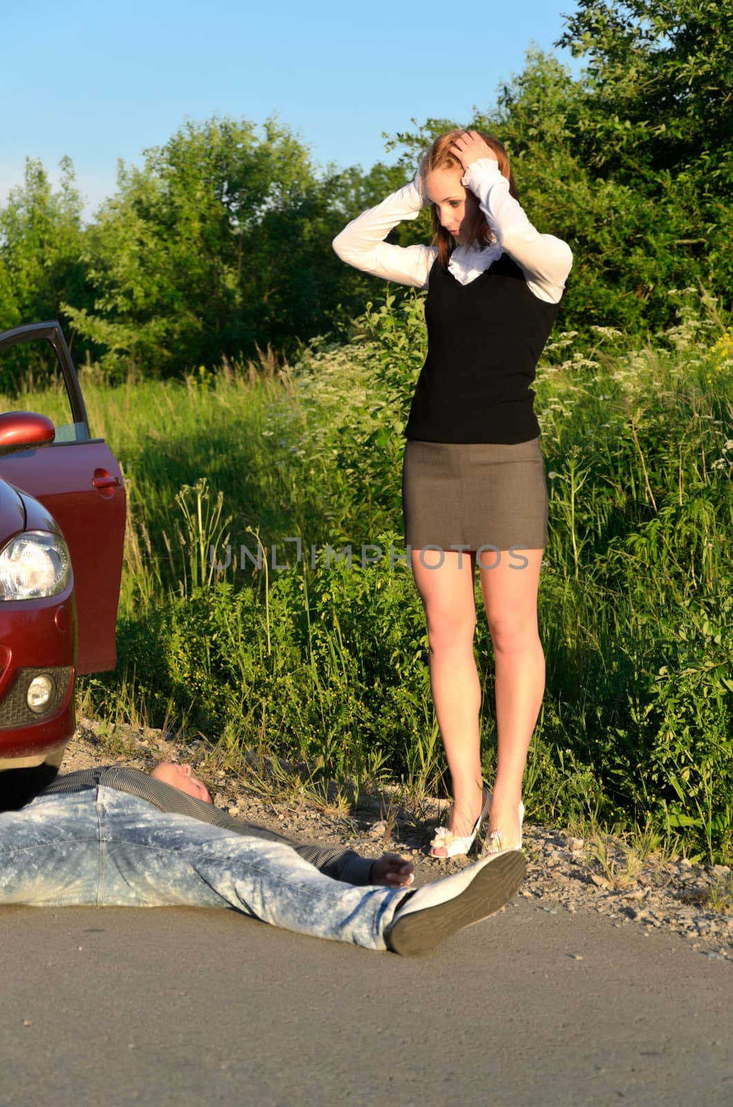 Young girl knocked down a man on a road by dmitrimaruta
