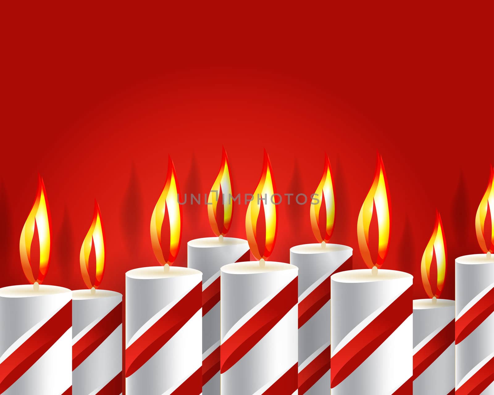 burning candle and shadow on red background