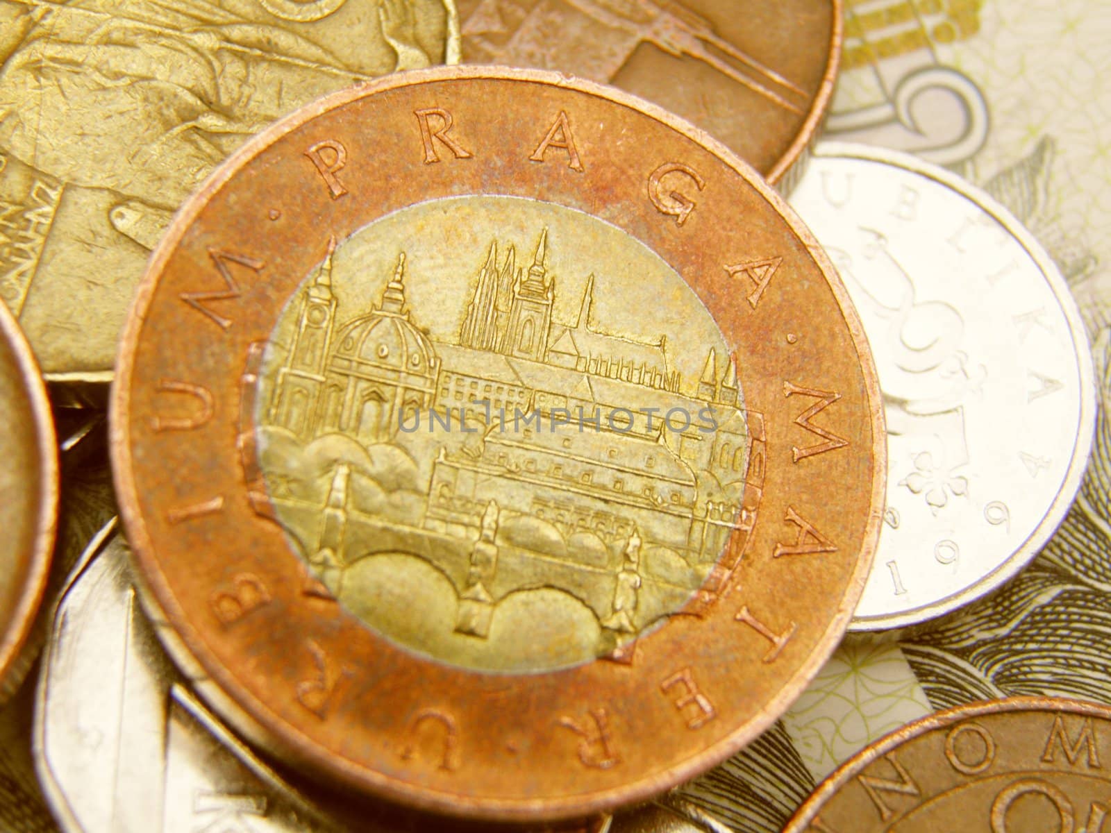 Czech korunas CZK (legal tender of the Czech Republic) banknotes and coins