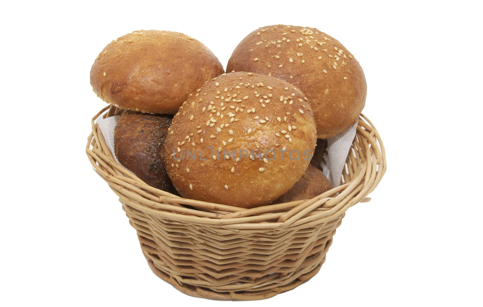 buns with sesame seeds in a wicker basket