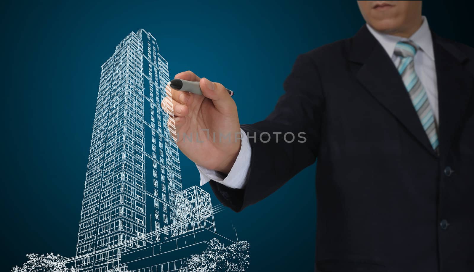 Business Man or Architect draw cityscape