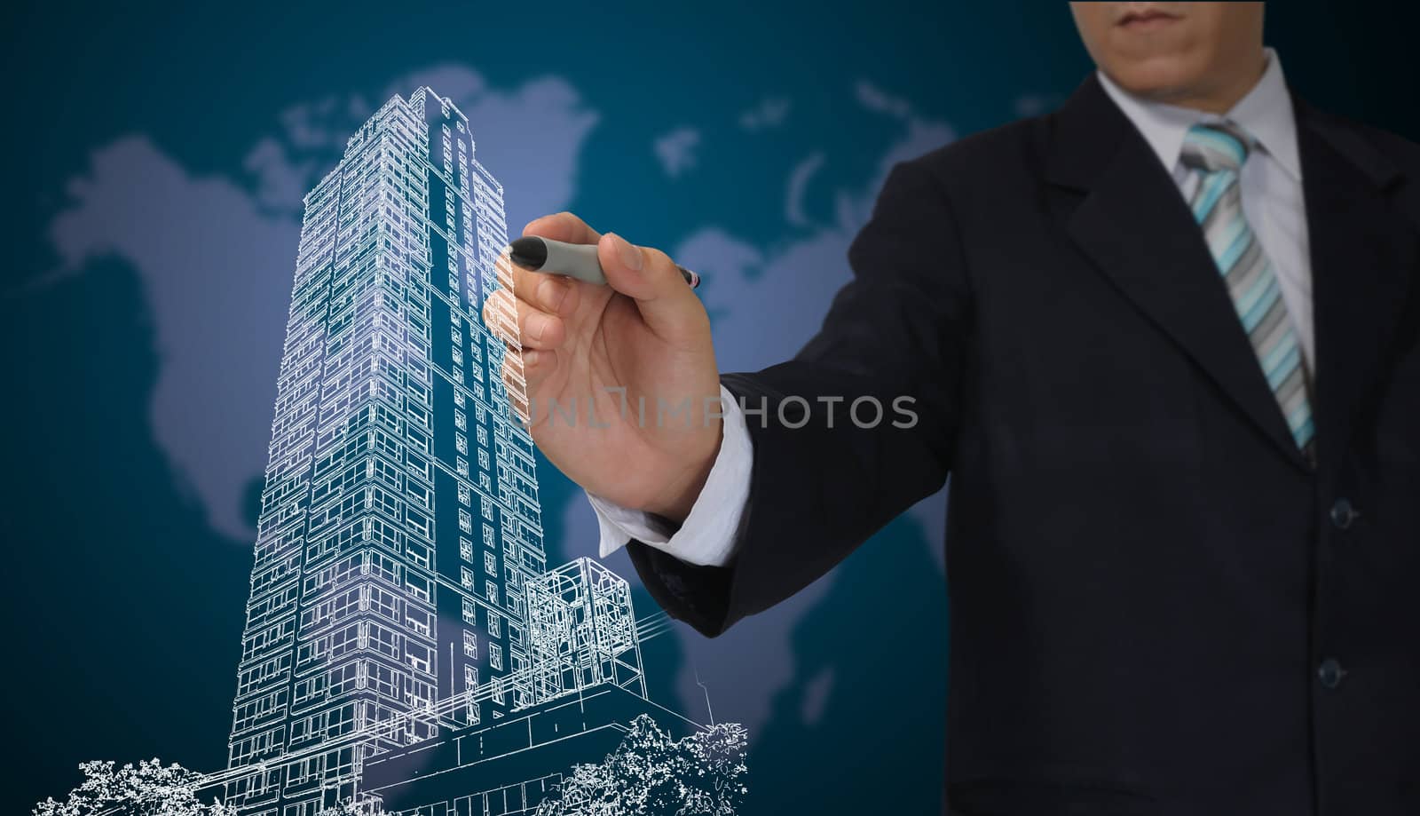Business Man or Architect draw cityscape by thampapon