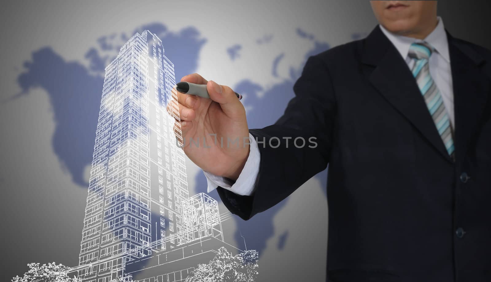 Business Man or Architect draw cityscape by thampapon