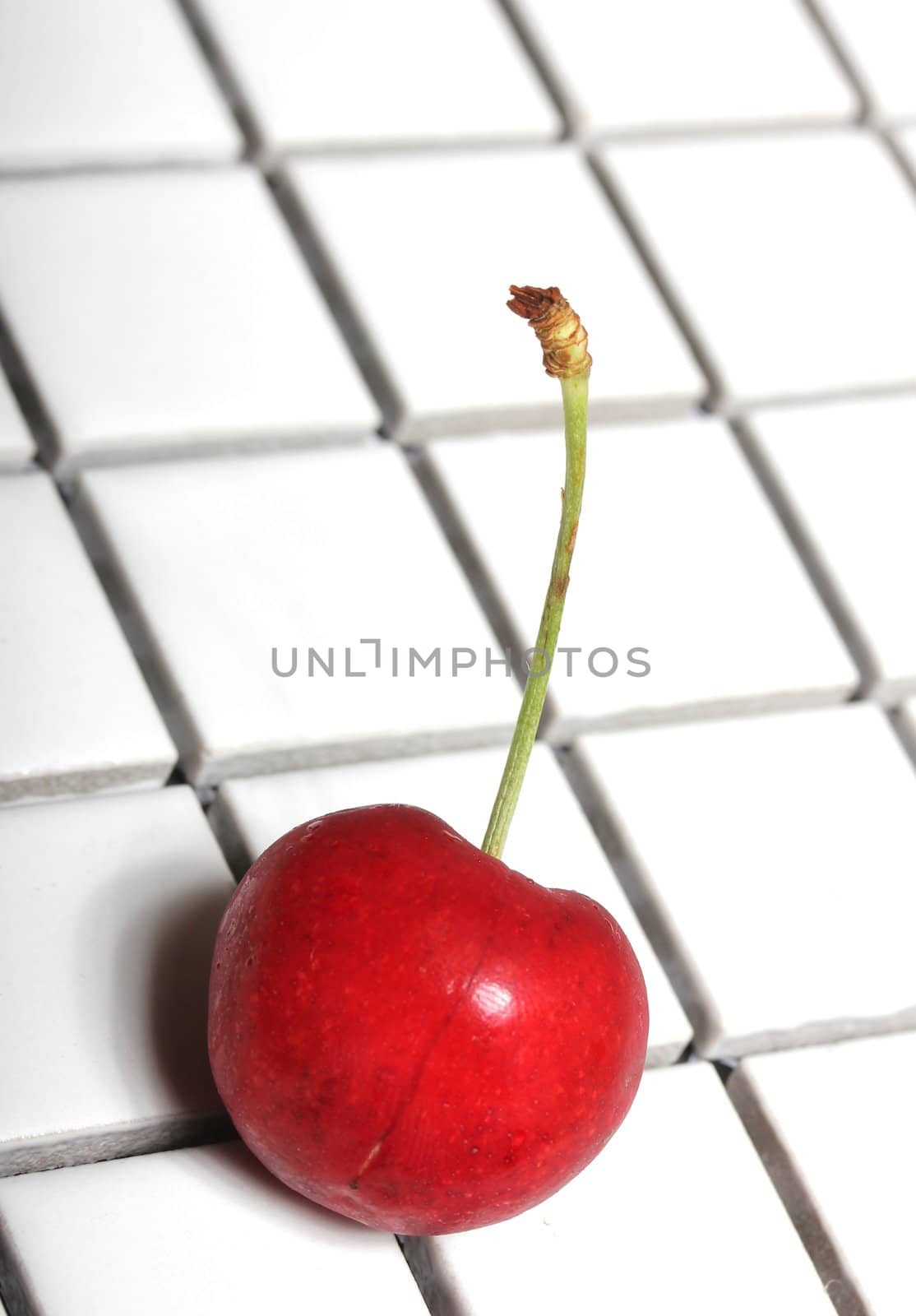 isolated cherry on white tiles