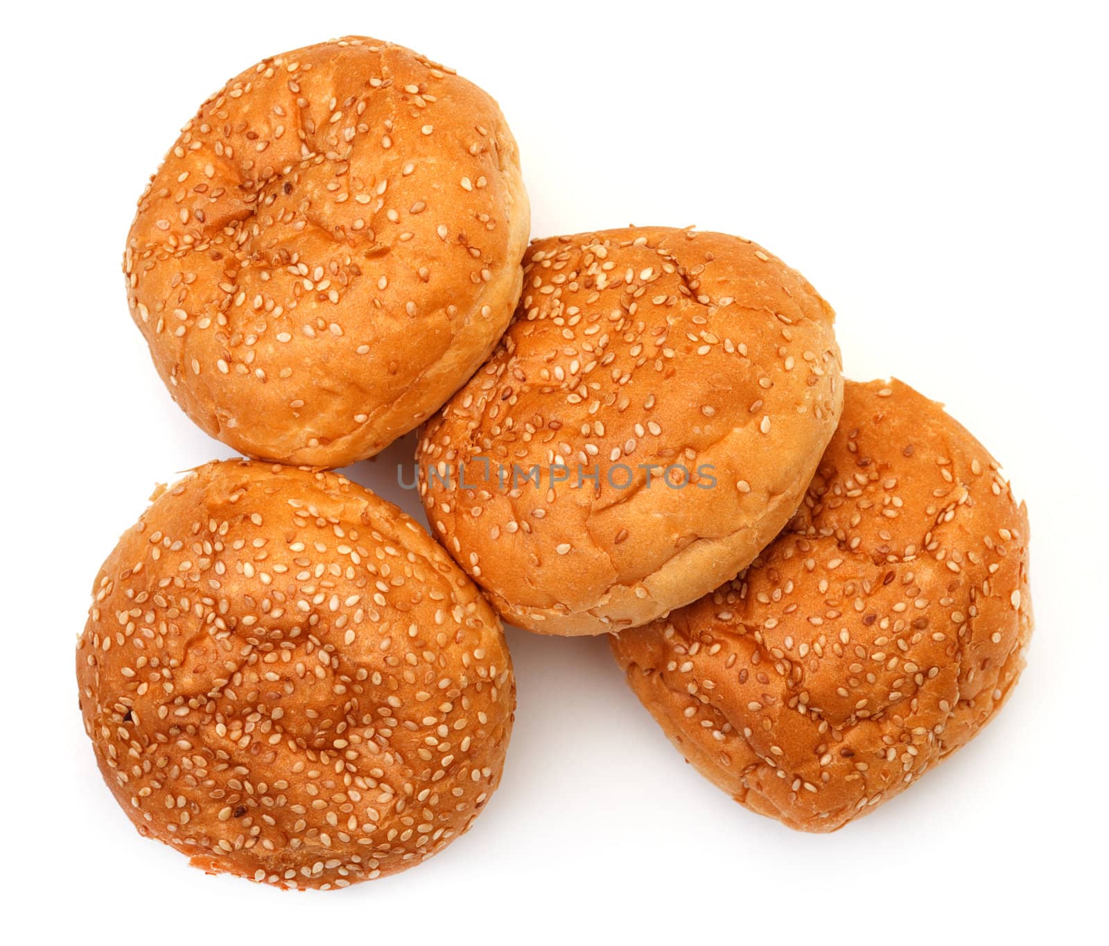 Heap Appetizing Buns with Sesame on white background