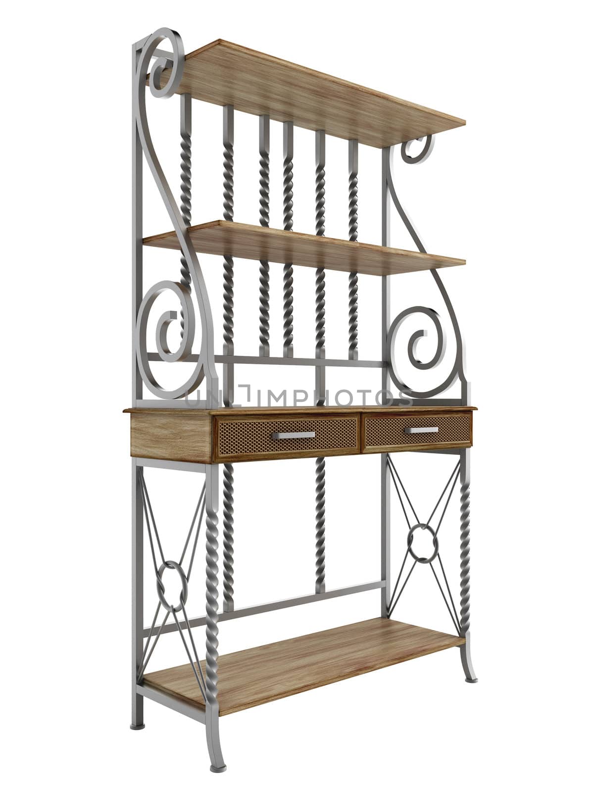 Antique bakers rack isolated on white background