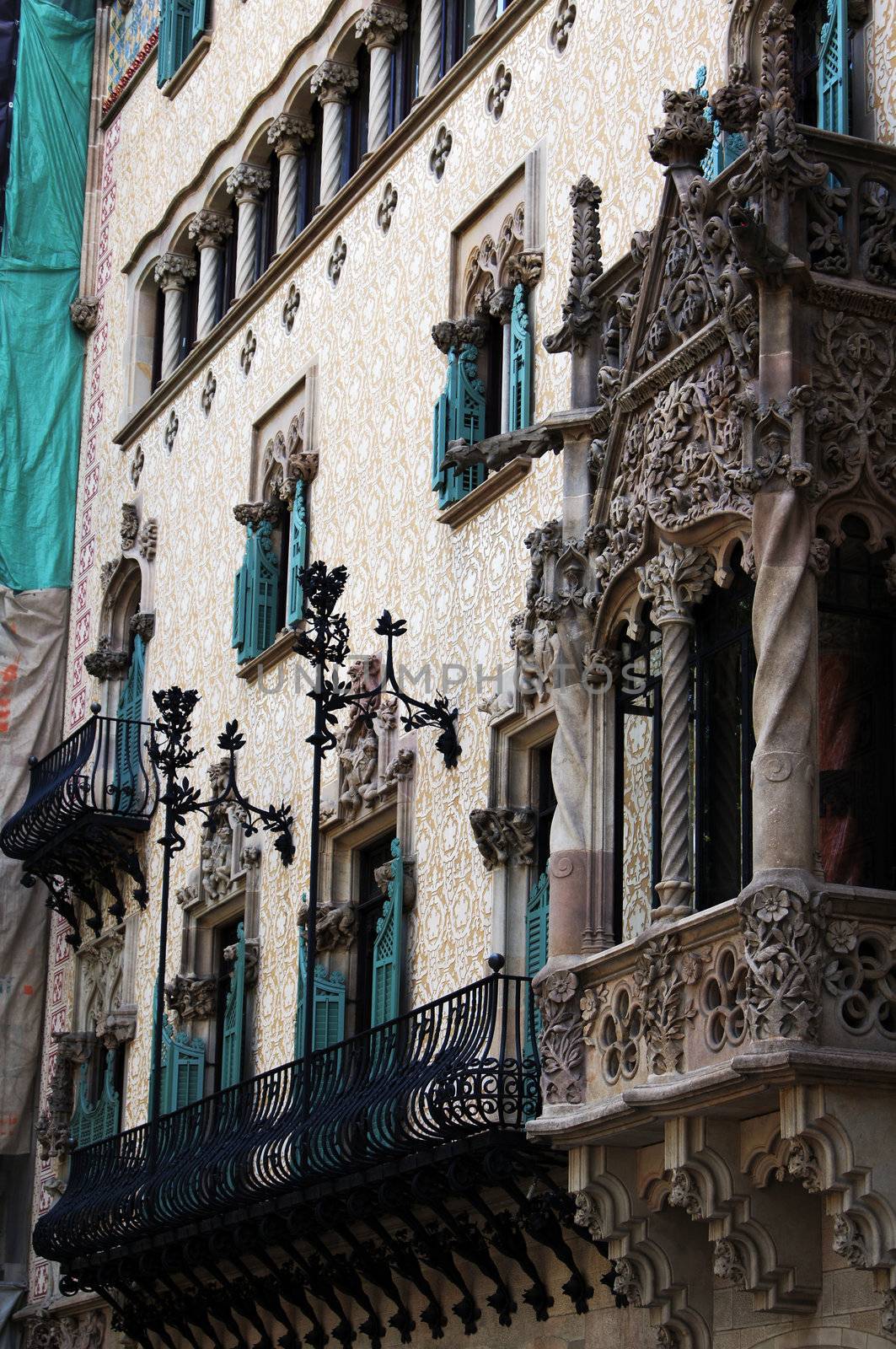 View of Barcelona, Spain. Passeig de Grasia and La Rambla. Houses built in the XVIII century by Elet