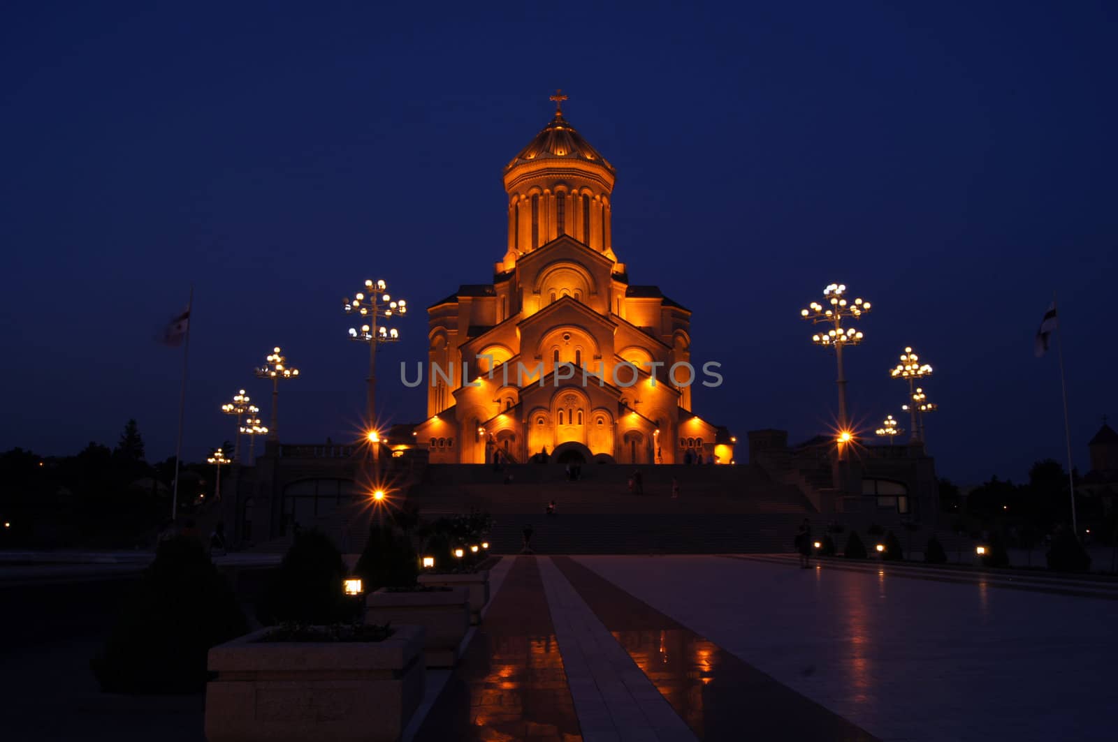 Night view of Tbilisi Old town with ancient churches, castle and president palace by Elet