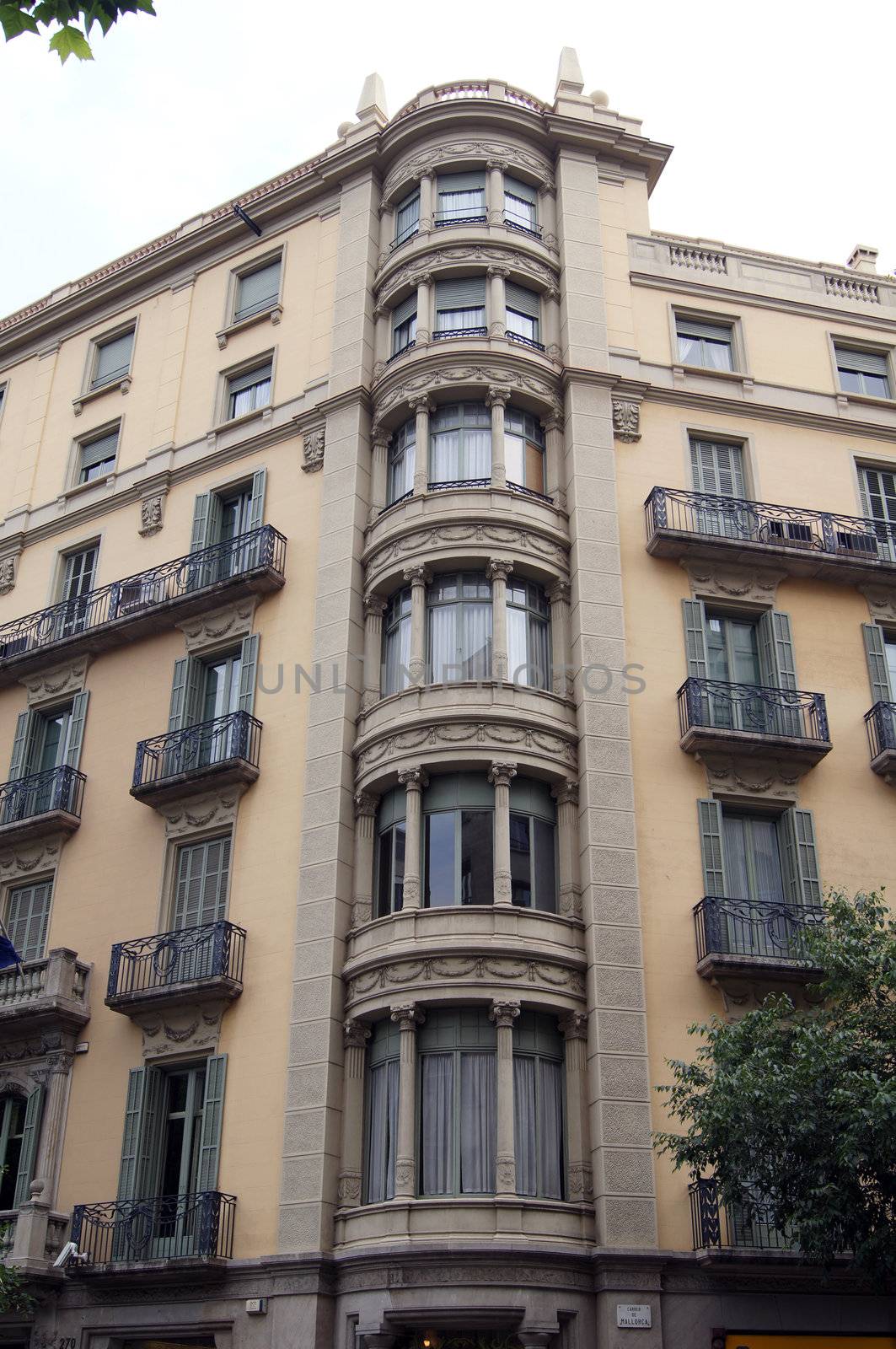 View of Barcelona, Spain. Passeig de Grasia and La Rambla. Houses built in the XVIII century by Elet