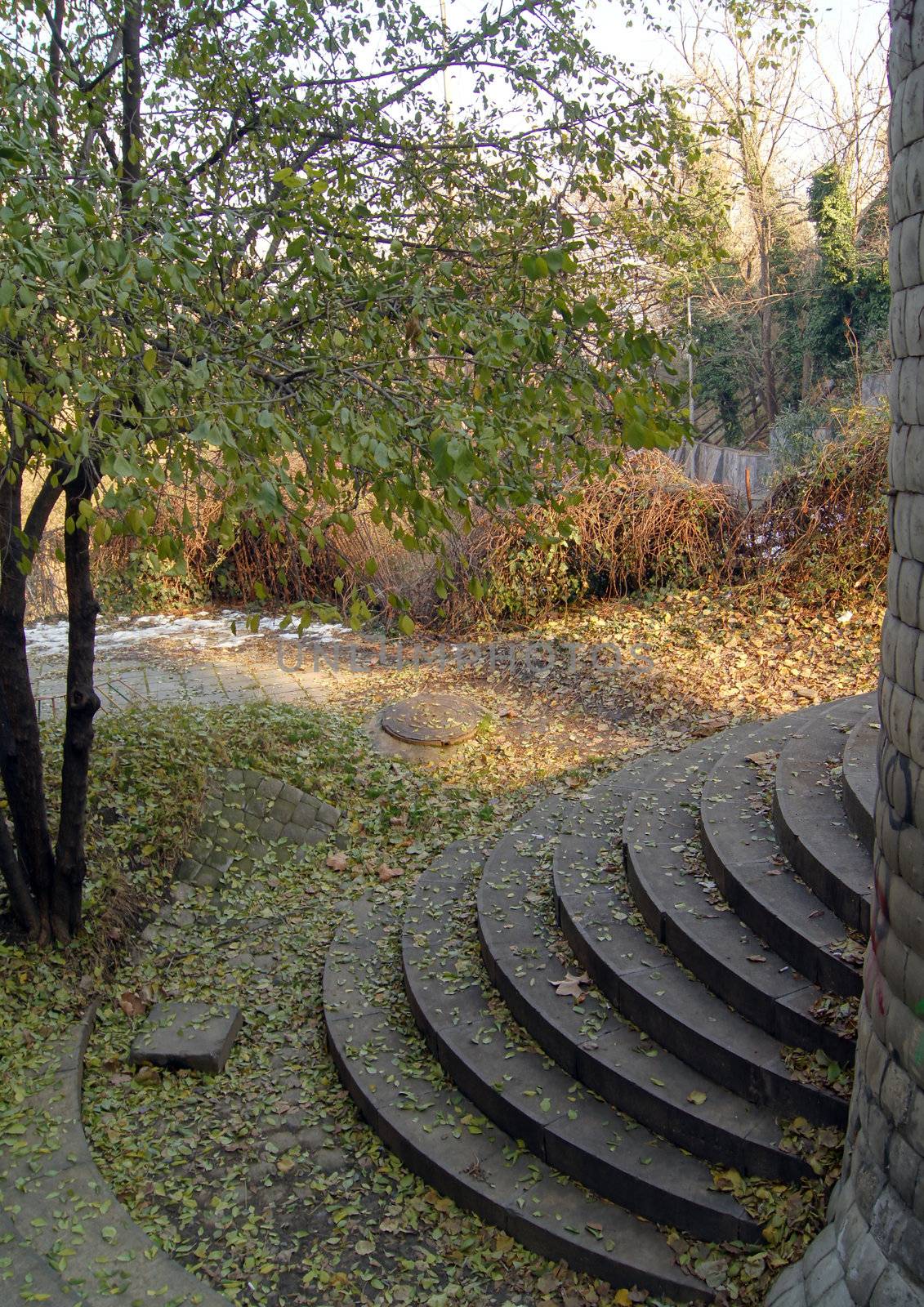 Steps in the one of the most popular park in Tbilisi - Mziuri or Sunny park in Vake area, Tbilisi, Republic of Georgia