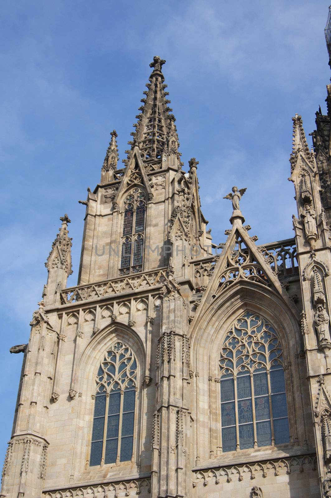 Details of facade of main Cathedral of Barcelona in Old Town