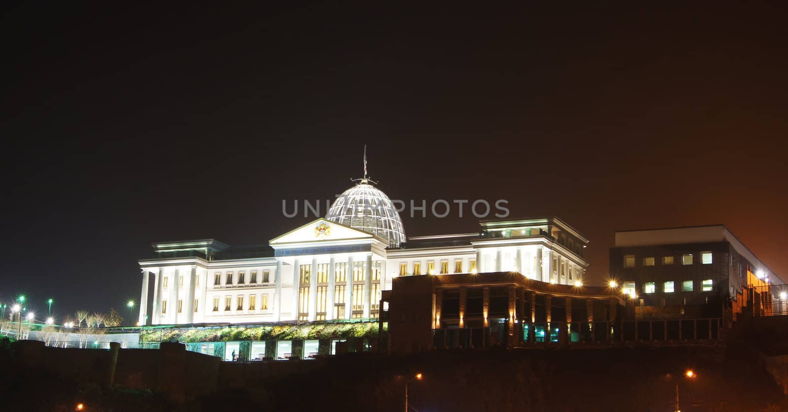 Night view of Tbilisi Old town with ancient churches, castle and president palace