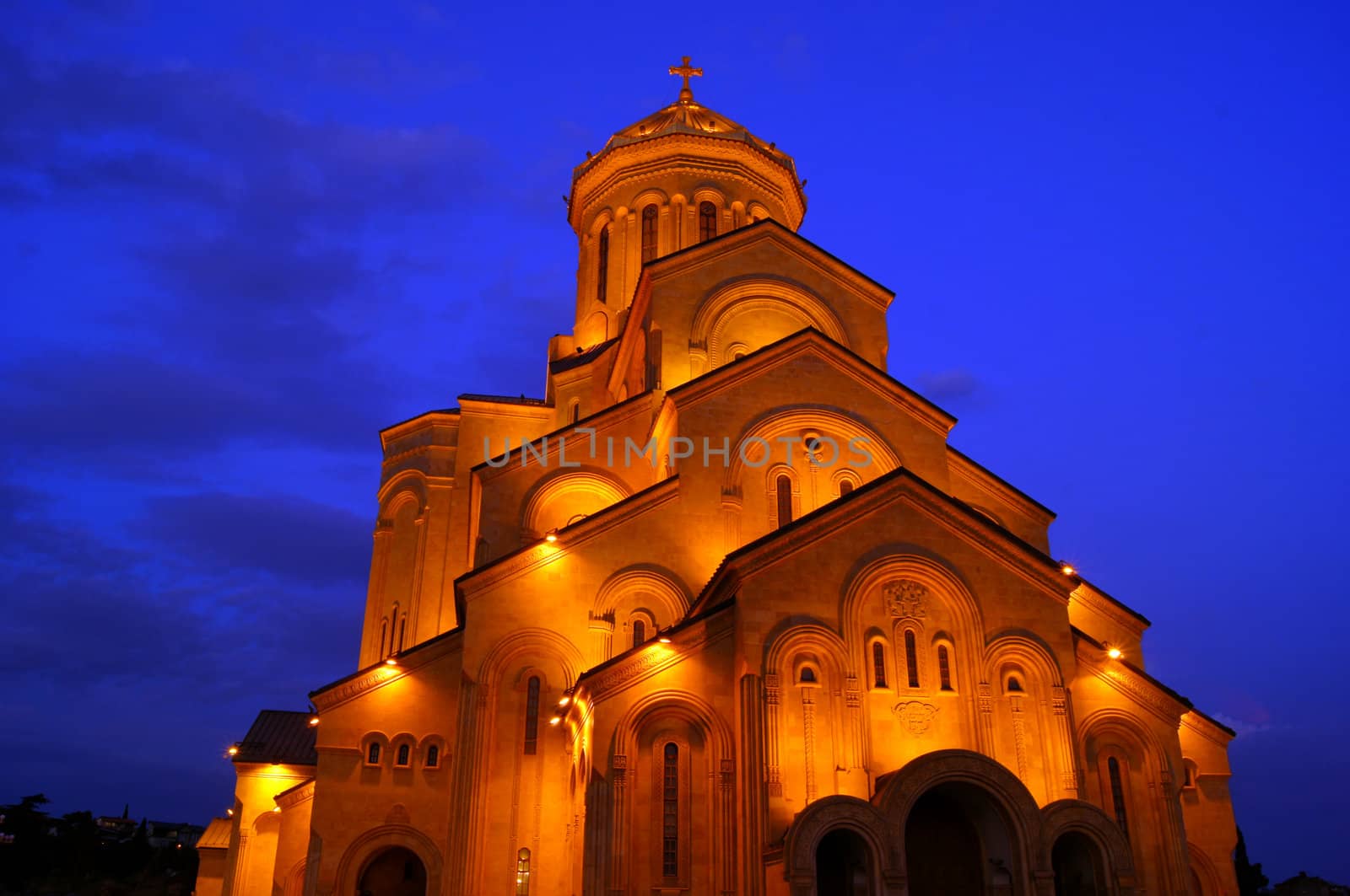 Night view of Tbilisi Old town with ancient churches, castle and president palace by Elet