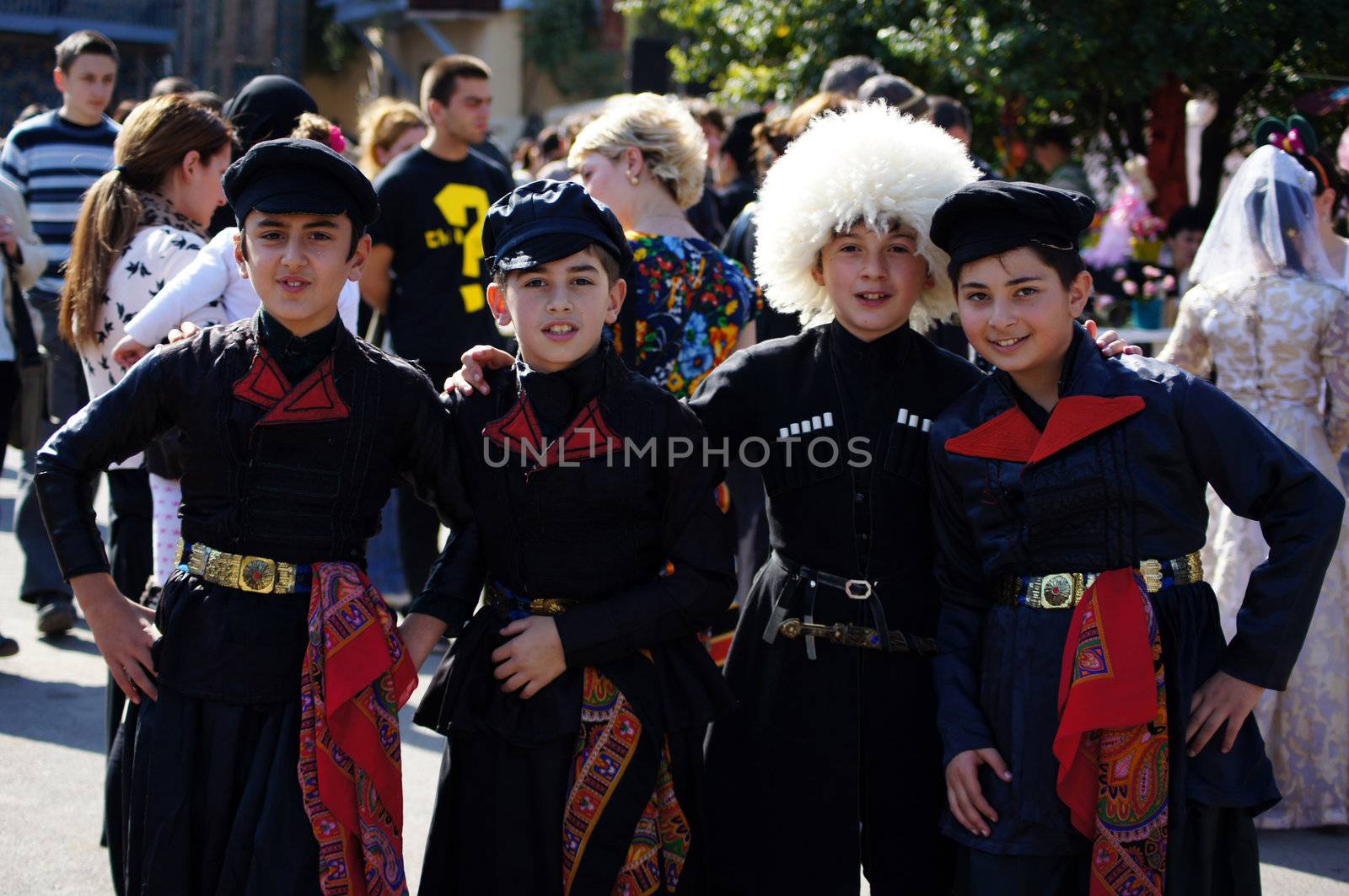 TBILISI, GEORGIA - OCTOBER 9: Participants of Georgian Folk Autumn Festival - Tbilisoba, in adjarian traditional costume dancing Ajaruli dance, October 9, 2011 in Tbilisi, Georgia.
