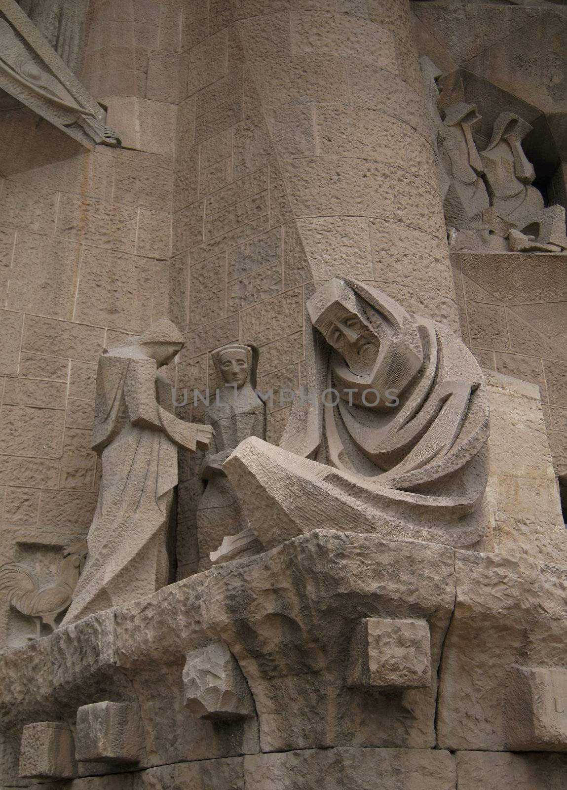 Facade of Sagrada Familia cathedral in Barcelona, Spain      