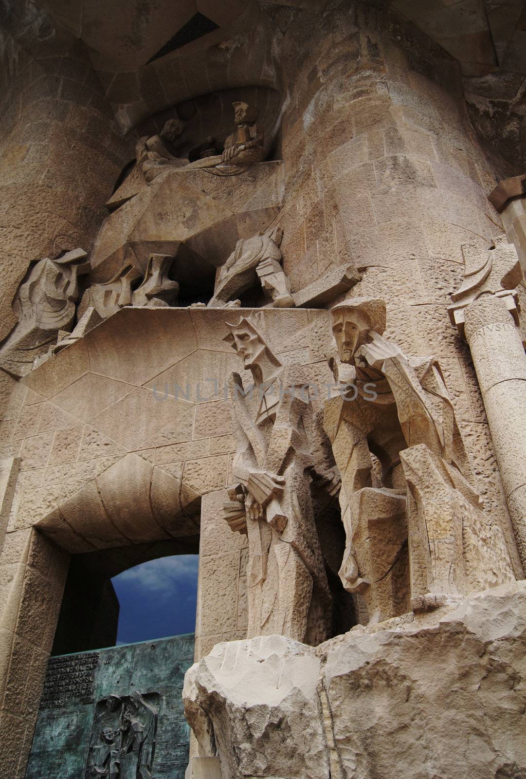 Facade of Sagrada Familia cathedral in Barcelona, Spain        