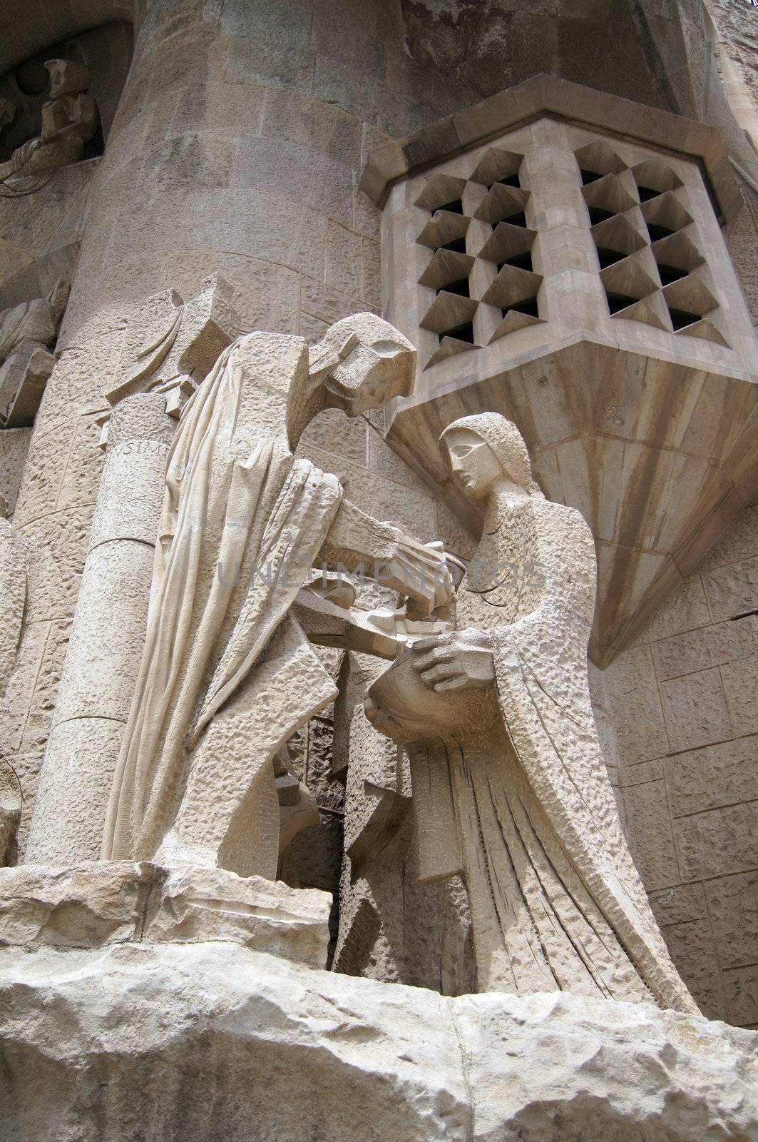 Facade of Sagrada Familia cathedral in Barcelona, Spain