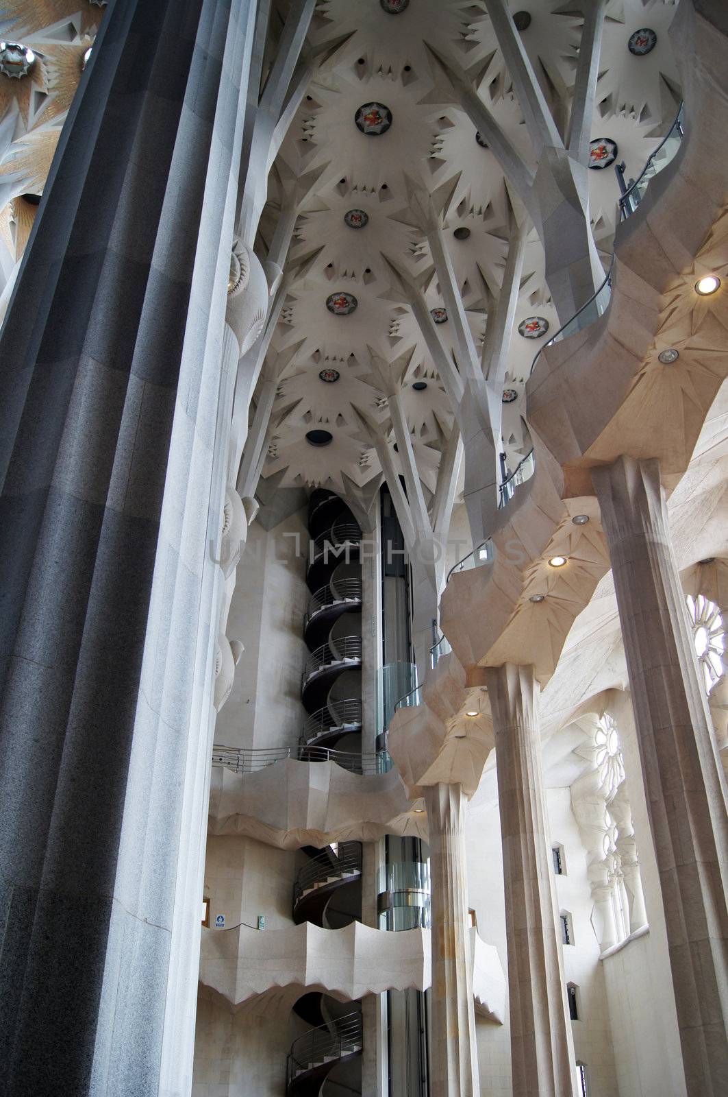 Interior of Sagrada Familia cathedral in Barcelona, Spain     