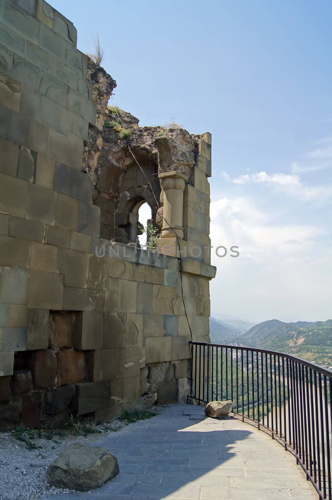 Exterior of ruins of Jvari, which is a Georgian Orthodox monastery of the 6th century near Mtskheta (World Heritage site) - the most famous symbol of georgiam christianity