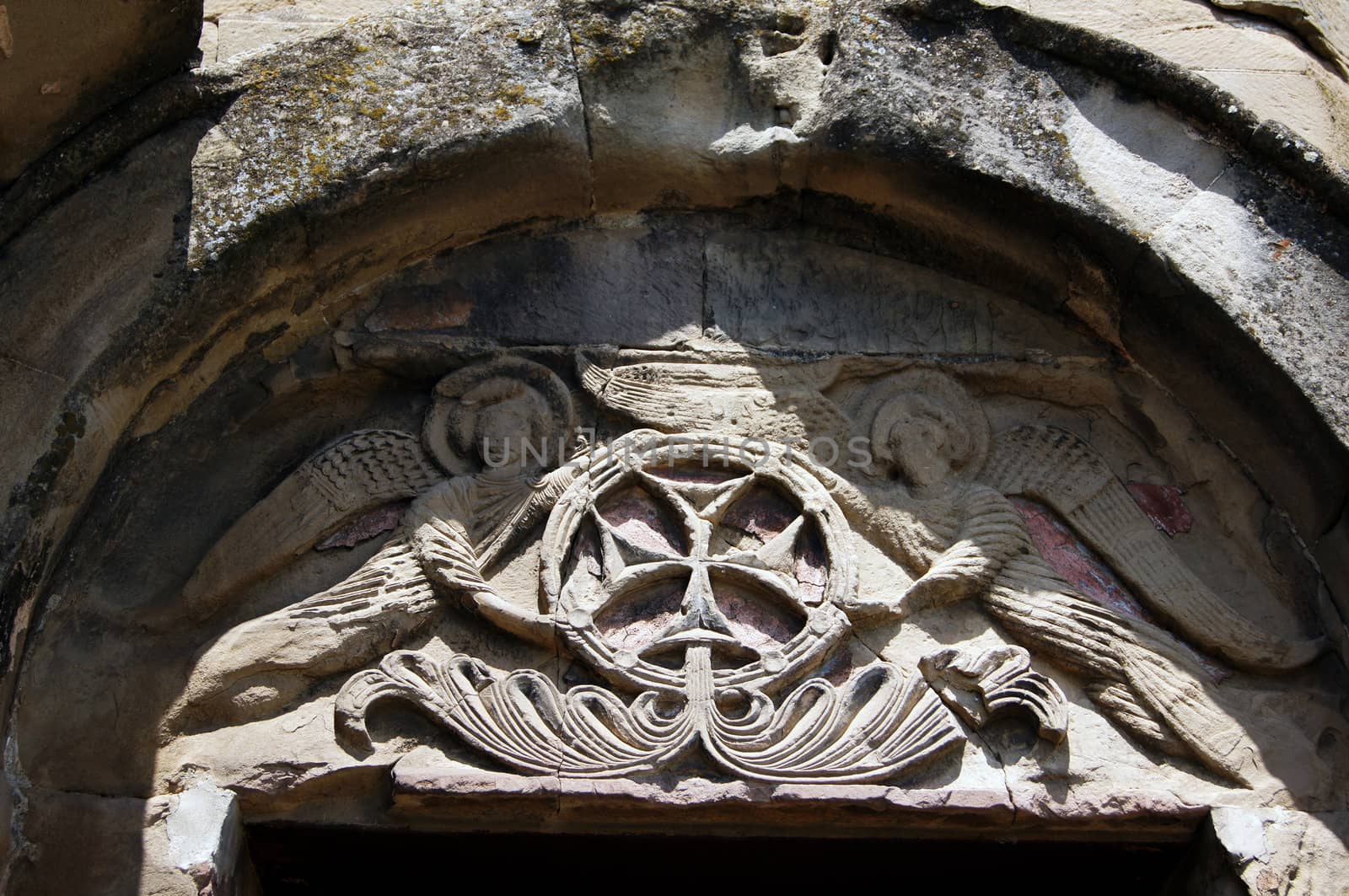 Exterior of ruins of Jvari, which is a Georgian Orthodox monastery of the 6th century near Mtskheta (World Heritage site) - the most famous symbol of georgiam christianity