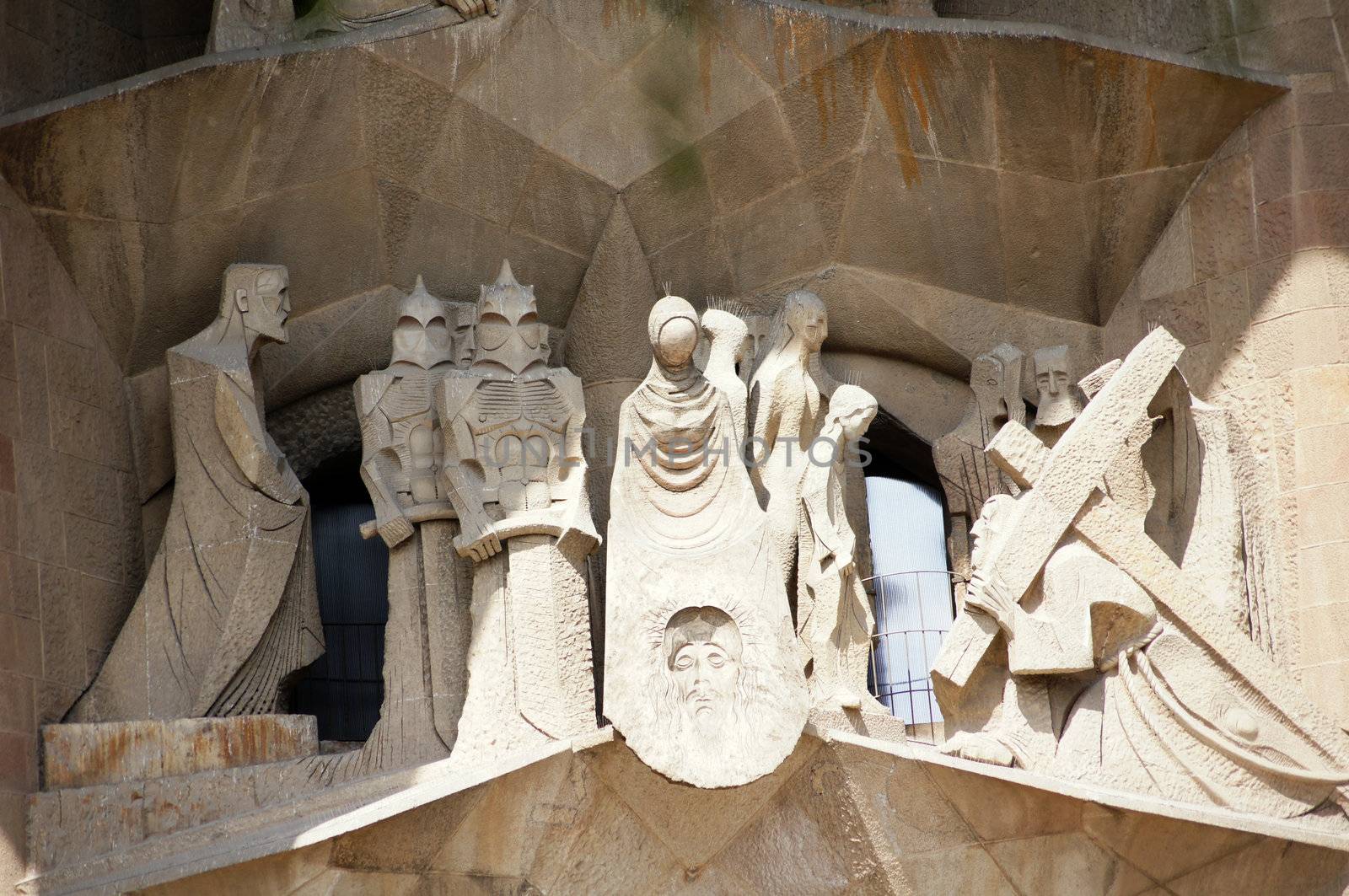 Facade of Sagrada Familia cathedral in Barcelona, Spain     