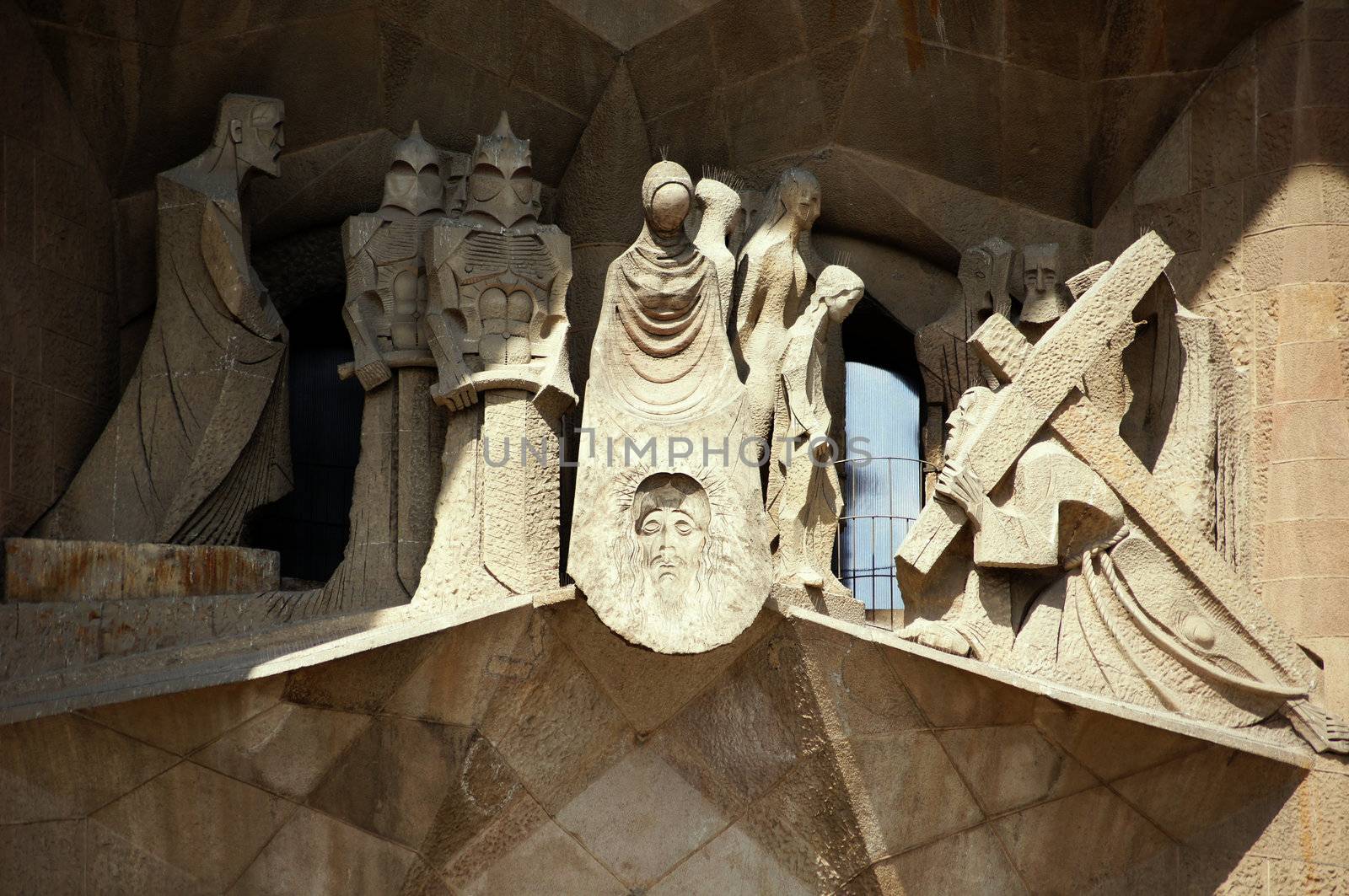 Details of facade of Sagrada Familia Cathedral in Barcelona, Spain     